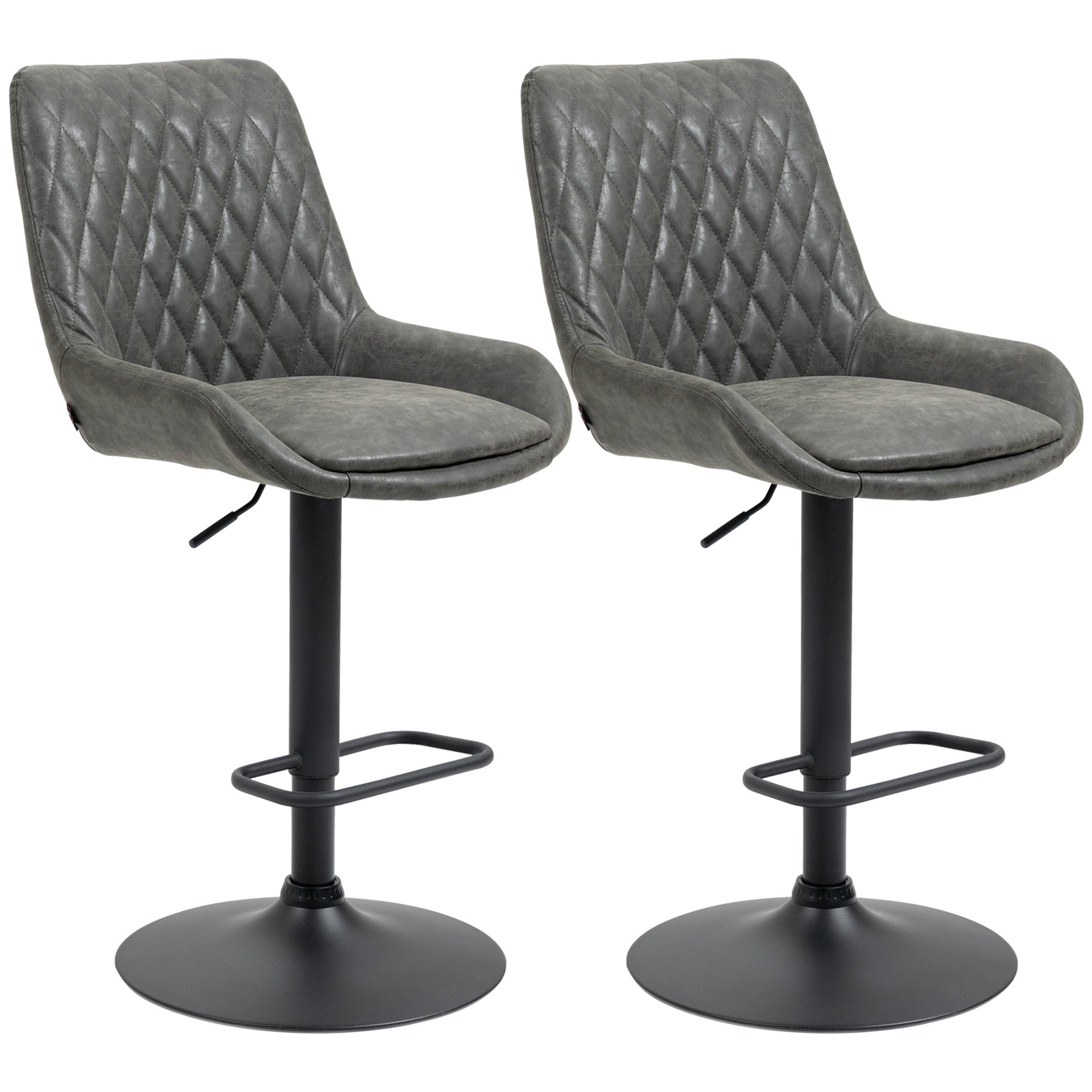 HOMCOM Barhocker Küchenhocker Designhocker, höhenverstellbar, mit Fußstütze, 51 cm x 59 cm x 117 cm, Dunkelgrau + Schwarz