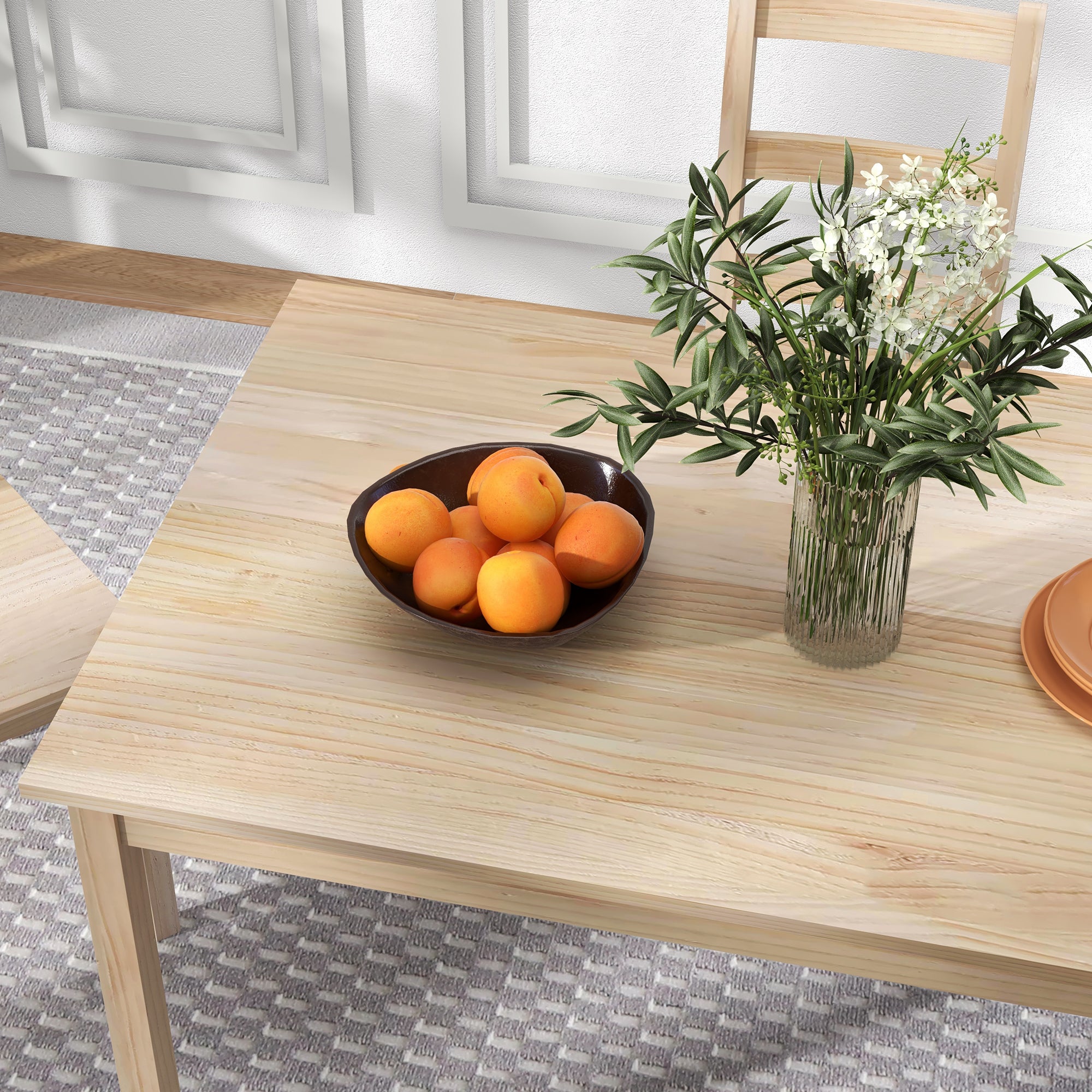 HOMCOM 5-teilige Essgruppe Esstisch mit Stühlen Sitzgruppe, Massivholz, 118 cm x 73 cm x 75 cm, Natur