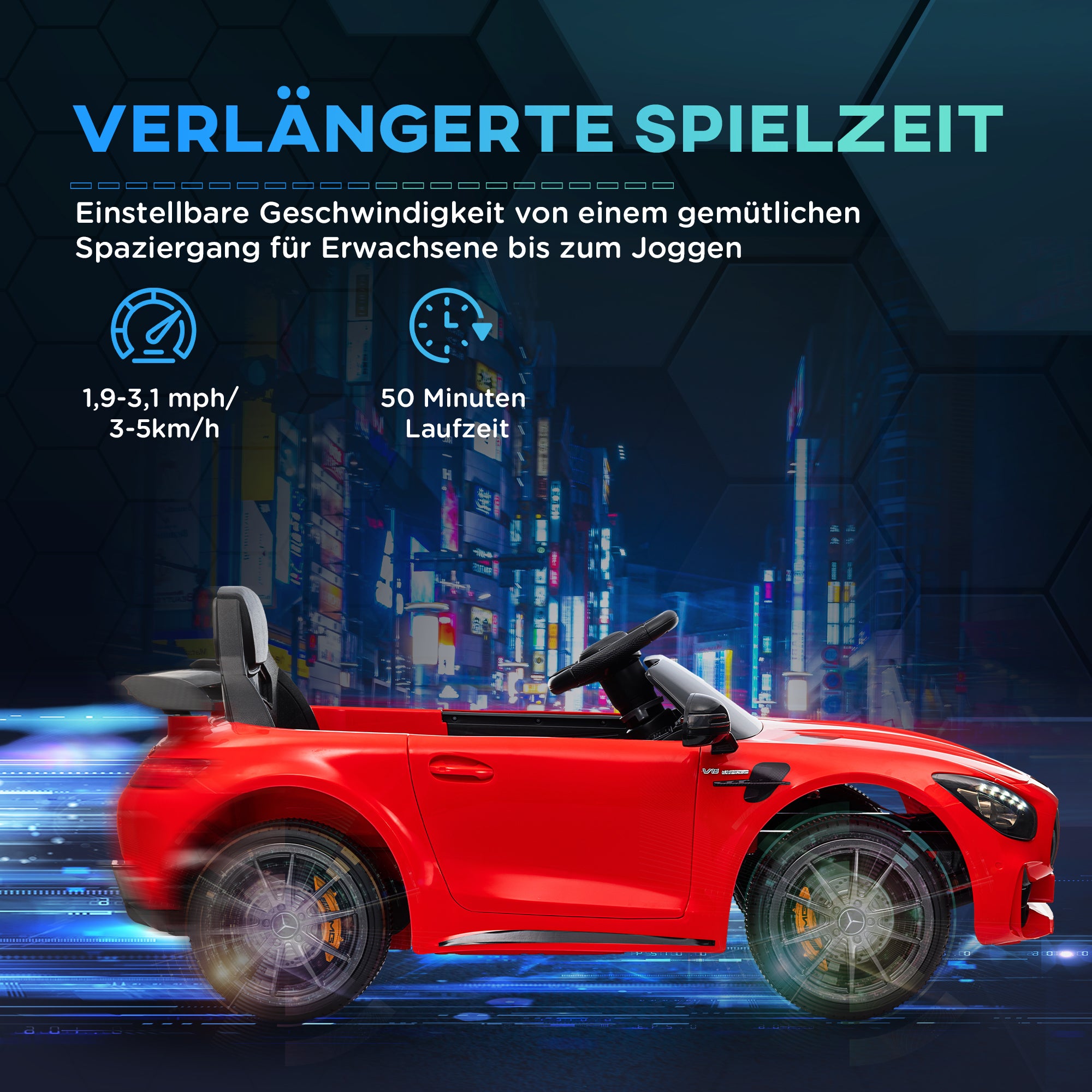 AIYAPLAY Elektro-Kinderauto, Mercedes, 3-5 km/h, Fernbedienung, Licht & Musik, Rot