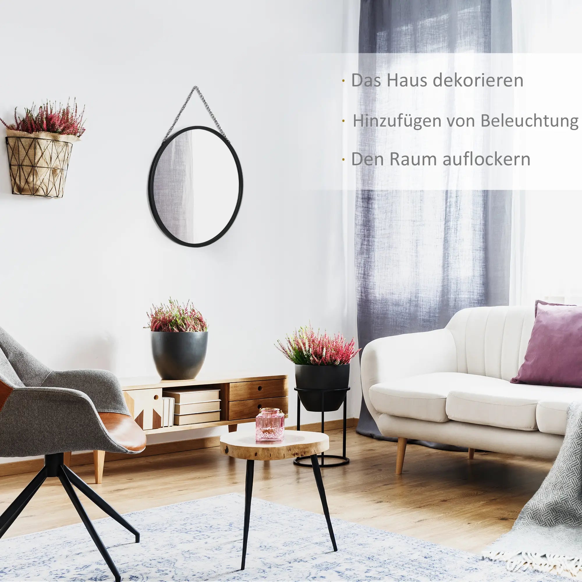 HOMCOM Wandspiegel rund mit Aufhängung vielseitig einsetzbar