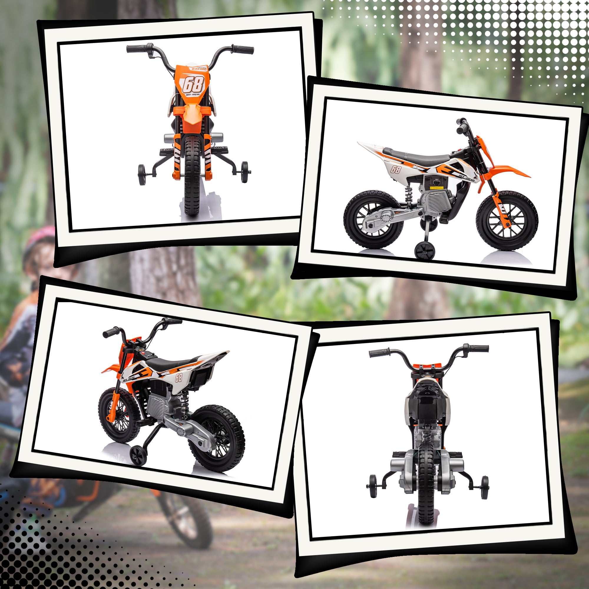 AIYAPLAY Elektro-Motorrad für Kinder, 12V Kindermotorrad mit Musik, Kinderfahrzeug mit Trainingsrädern, 3-6 Jahre, Orange