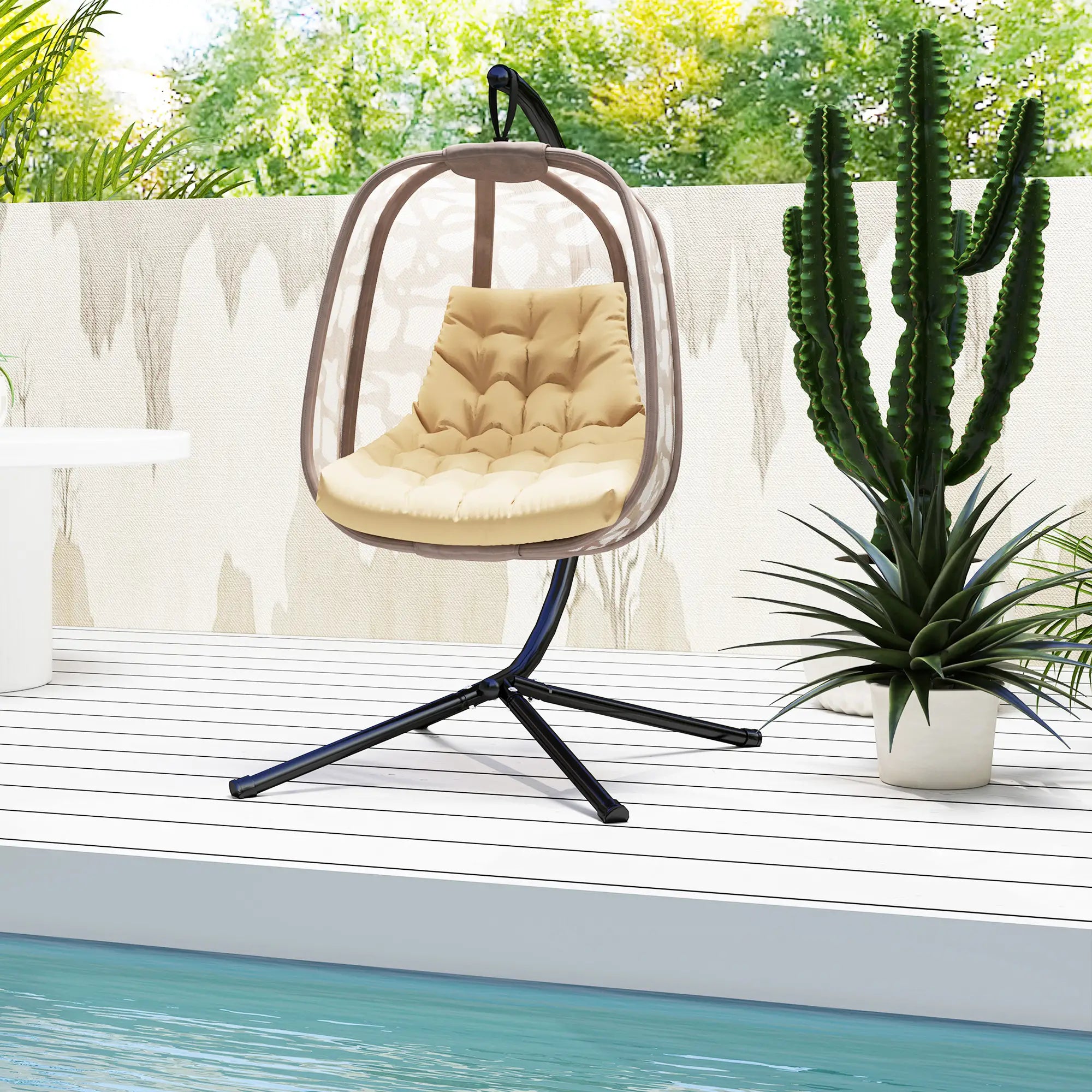 Outsunny Sitzkissen, Außensitzkissen für Hängekorb und Schaukelstühle, Outdoor-Polsterkissen, Beige