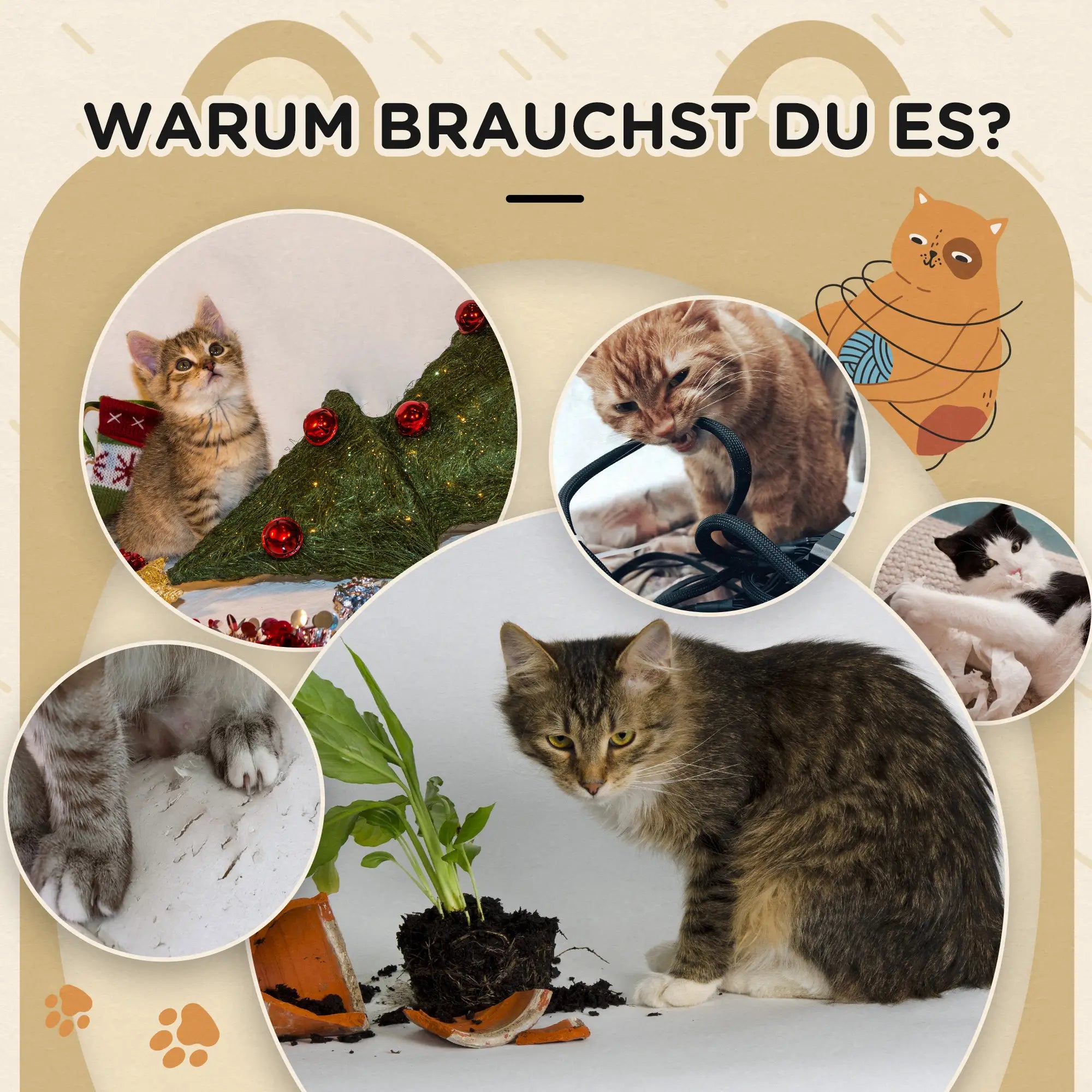 PawHut Kratztonne im Bärendesign, 2 Katzenhöhlen, 1 Kratzfläche, Weiß + Braun
