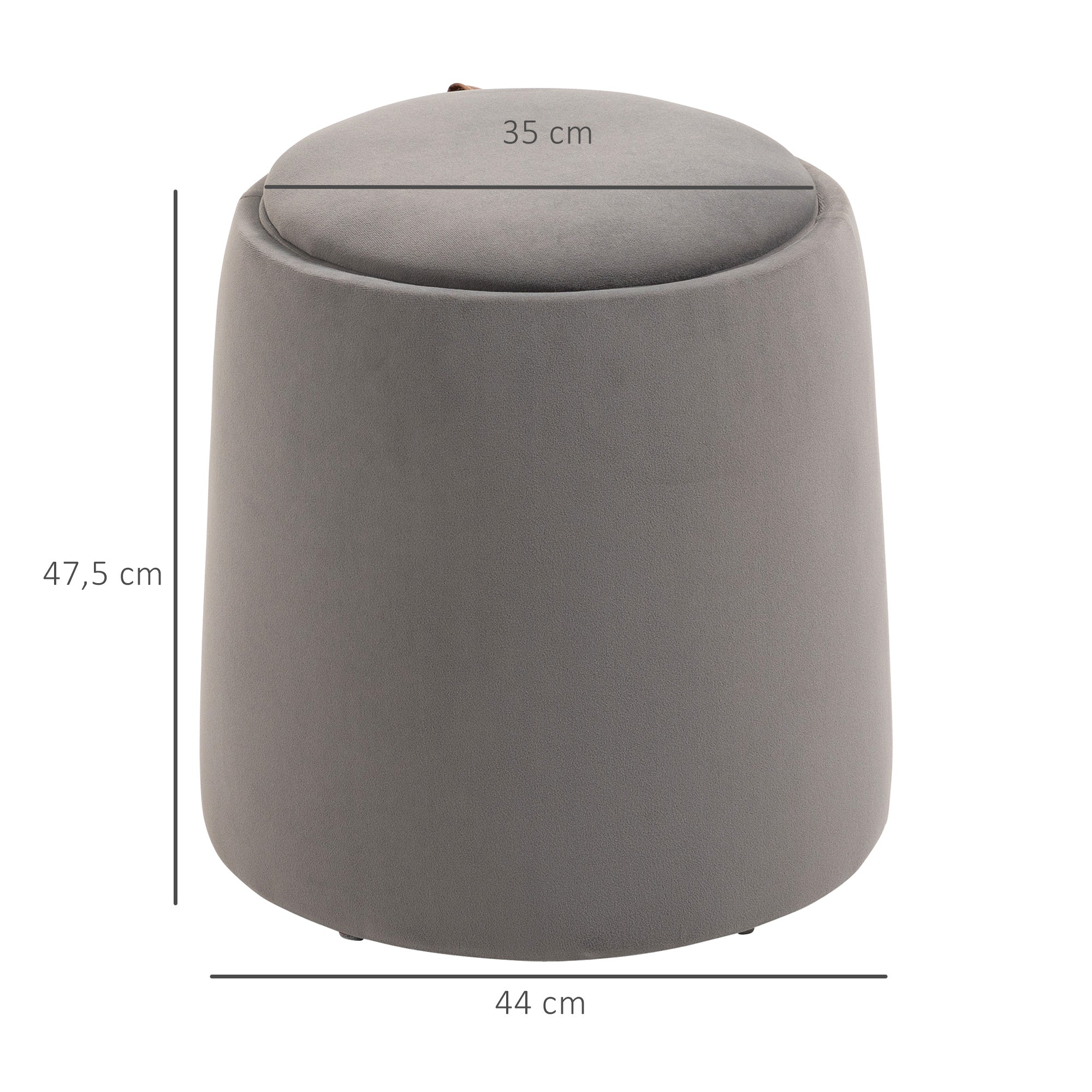HOMCOM 2-in-1 Hocker in Samtoptik inklusive Stauraum und abnehmbaren Deckel Φ44 cm x 47,5 cm Grau