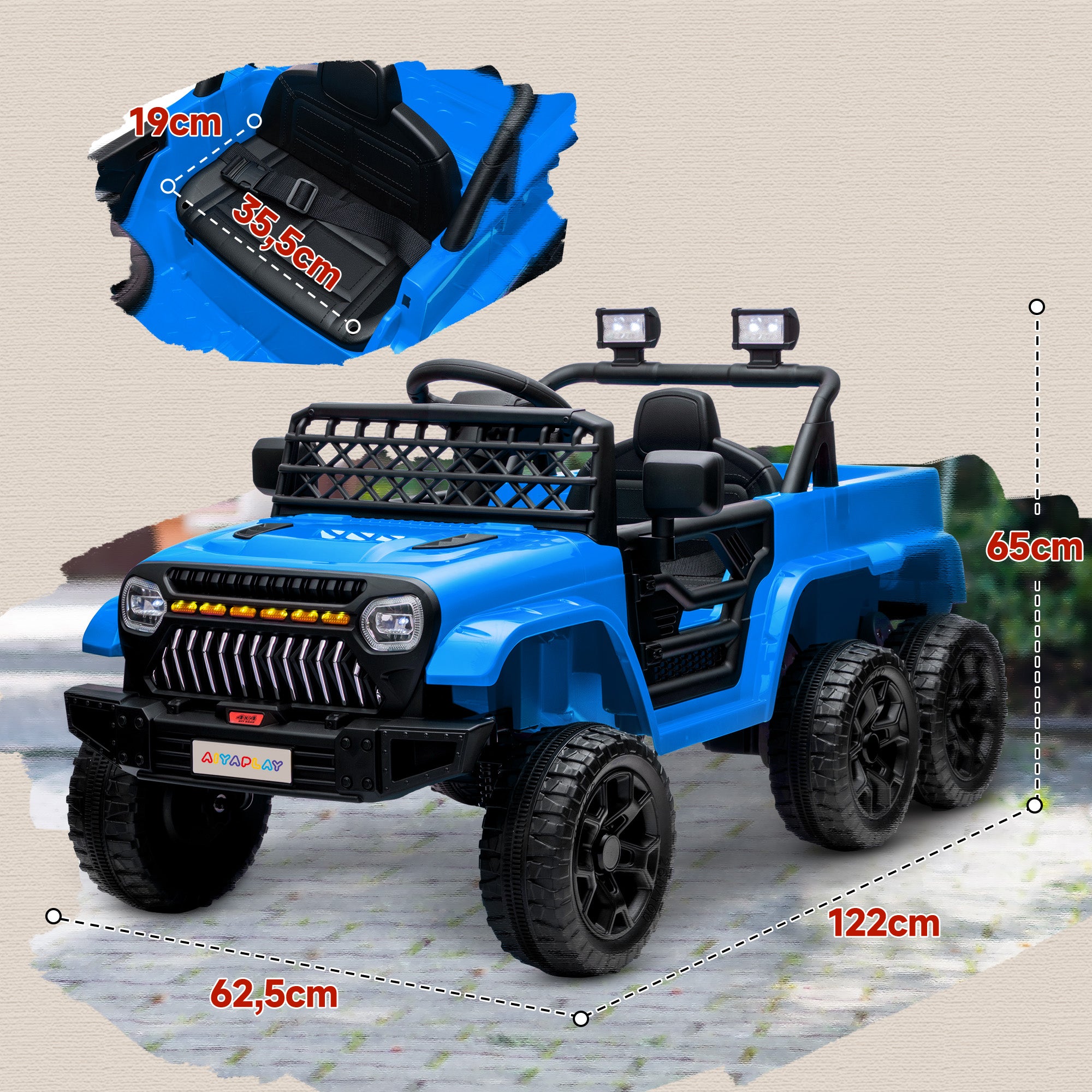 AIYAPLAY 12V Elektrisches Kinderauto, mit Anhänger, LED-Lichtern, Musik und Hupe, für Kinder im Alter von 3-8 Jahren, Hellblau