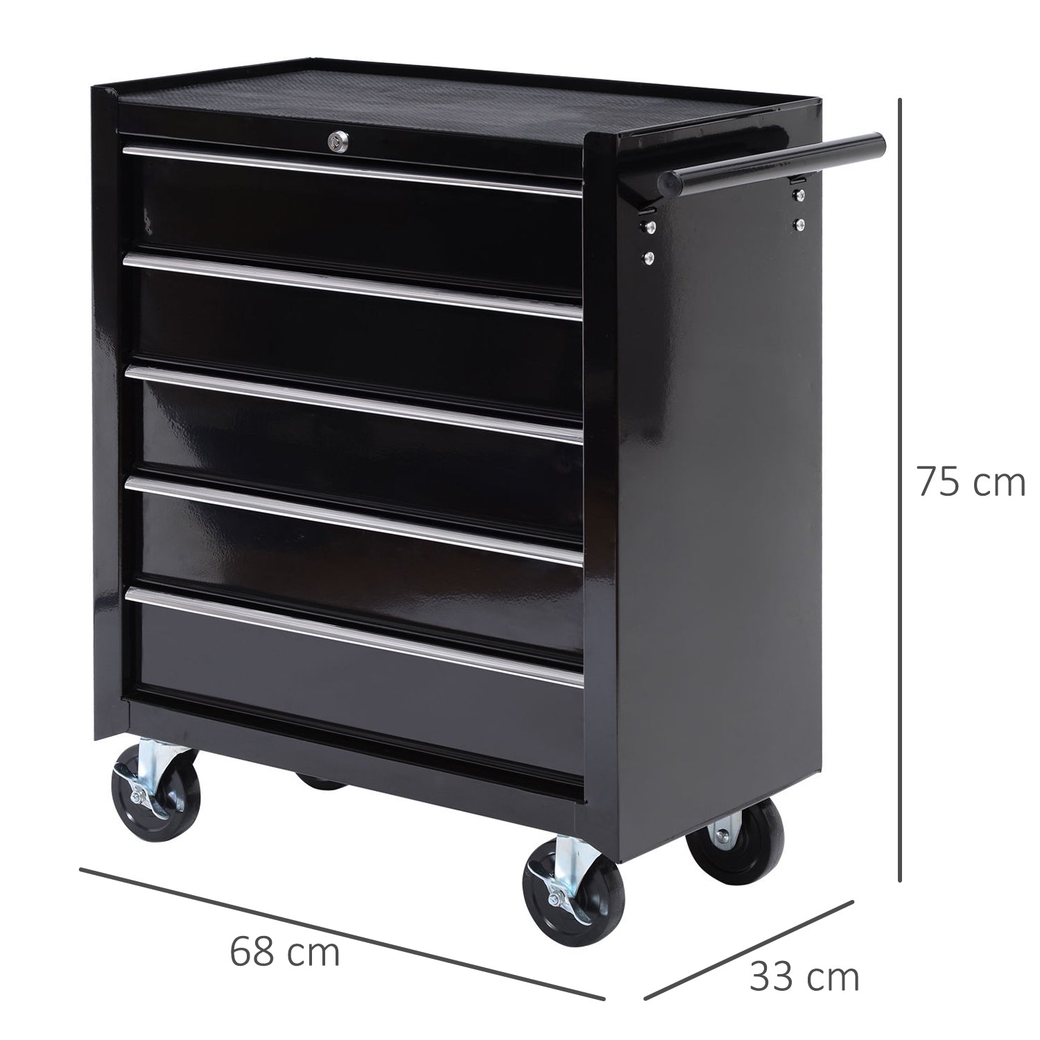 HOMCOM Werkzeugkiste, Werkzeugschrank, rollbar, 5 Schubladen, Stahl, Schwarz
