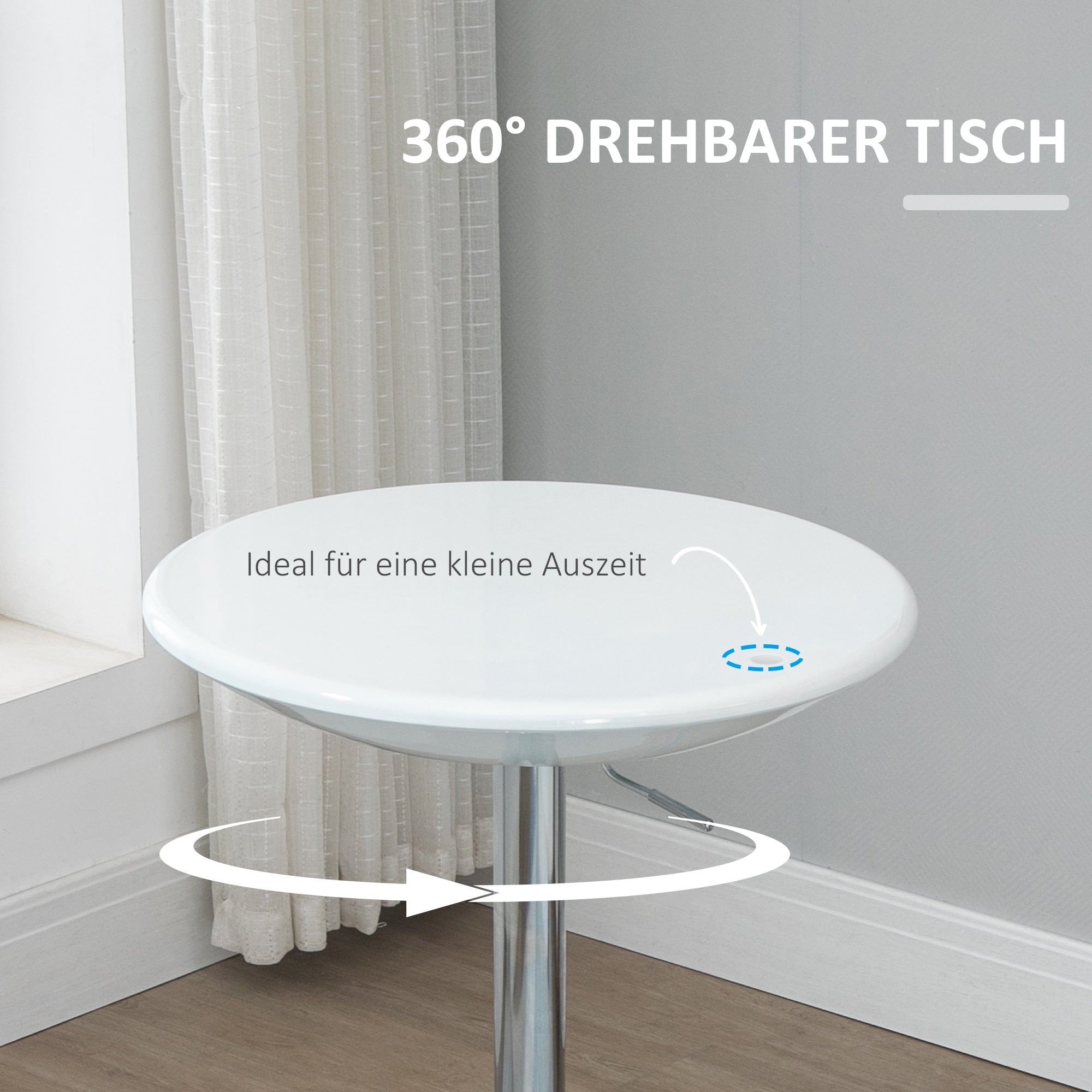 HOMCOM Bartisch moderner Esstisch höhenverstellbarer Bistrotisch Stehtisch Tresentisch Schreibtisch rund Metall ABS-Lackierung Weiß Ø61 x 76-97 cm