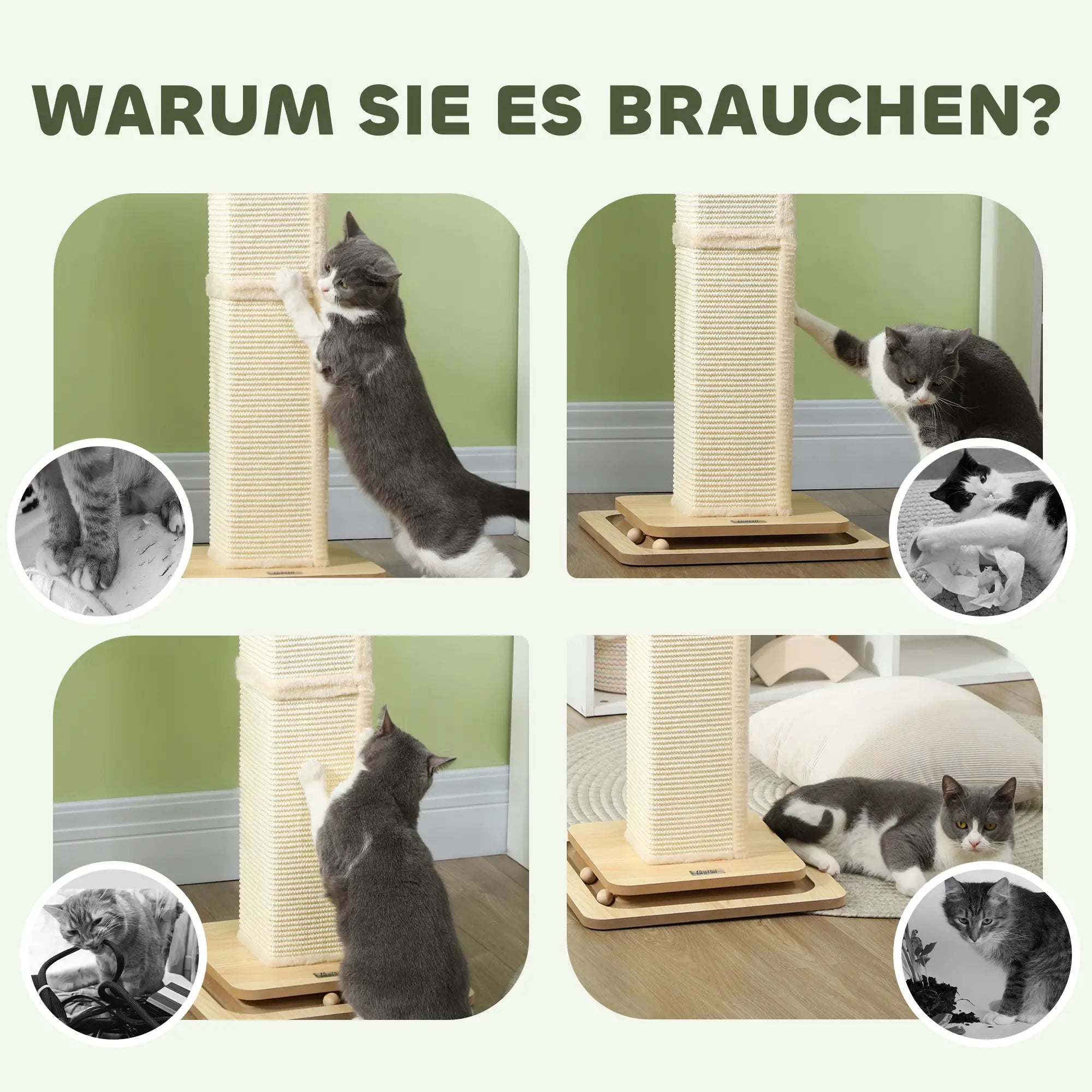 PawHut 3-in-1 Kratzstamm 87 cm mit Spielball & Sisalsäule