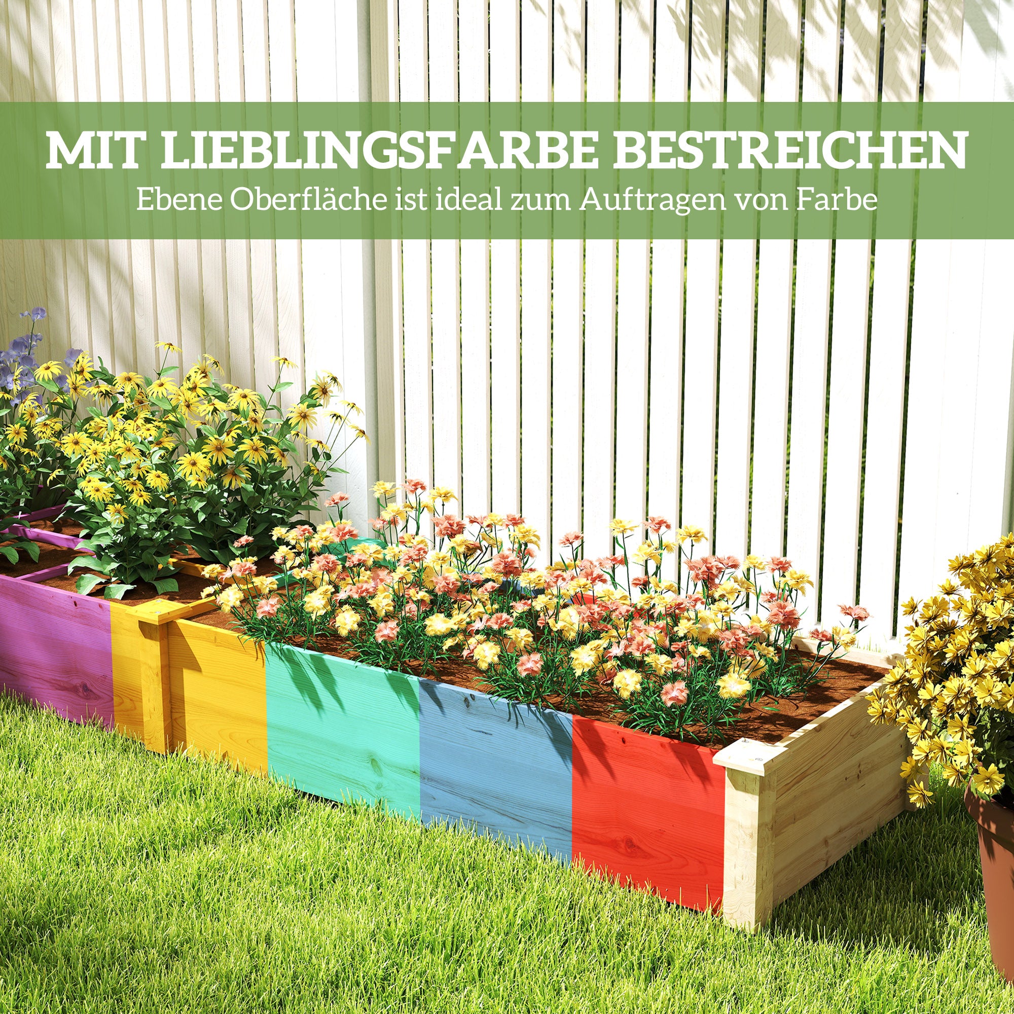 Outsunny Hochbeet, Pflanzkasten, 2-teilig, offener Boden, Naturholzrahmen, einfache Montage, 237 x 60 x 25cm