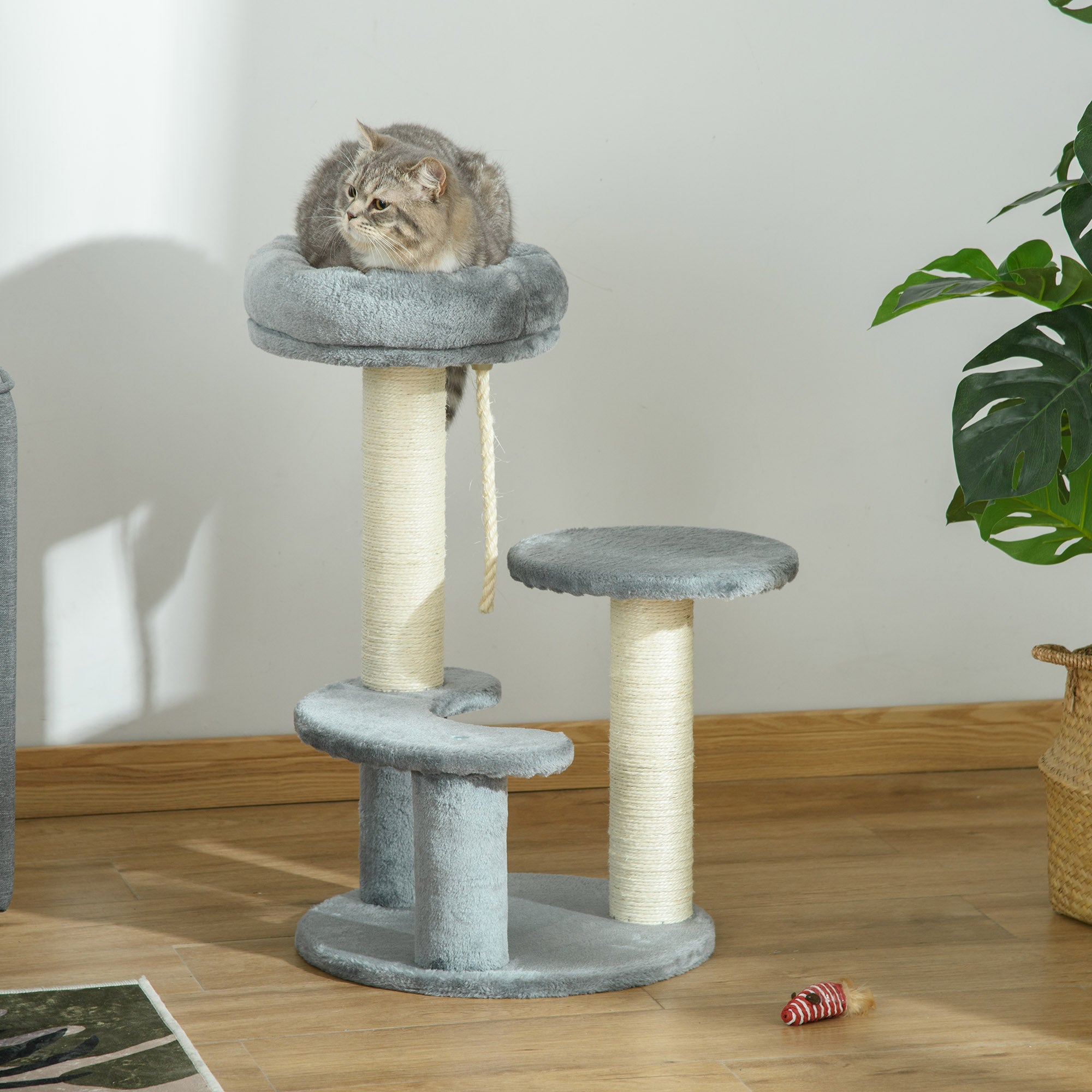 PawHut Kratzbaum Katzenbaum mit Katzenkorb und Plüsch grau