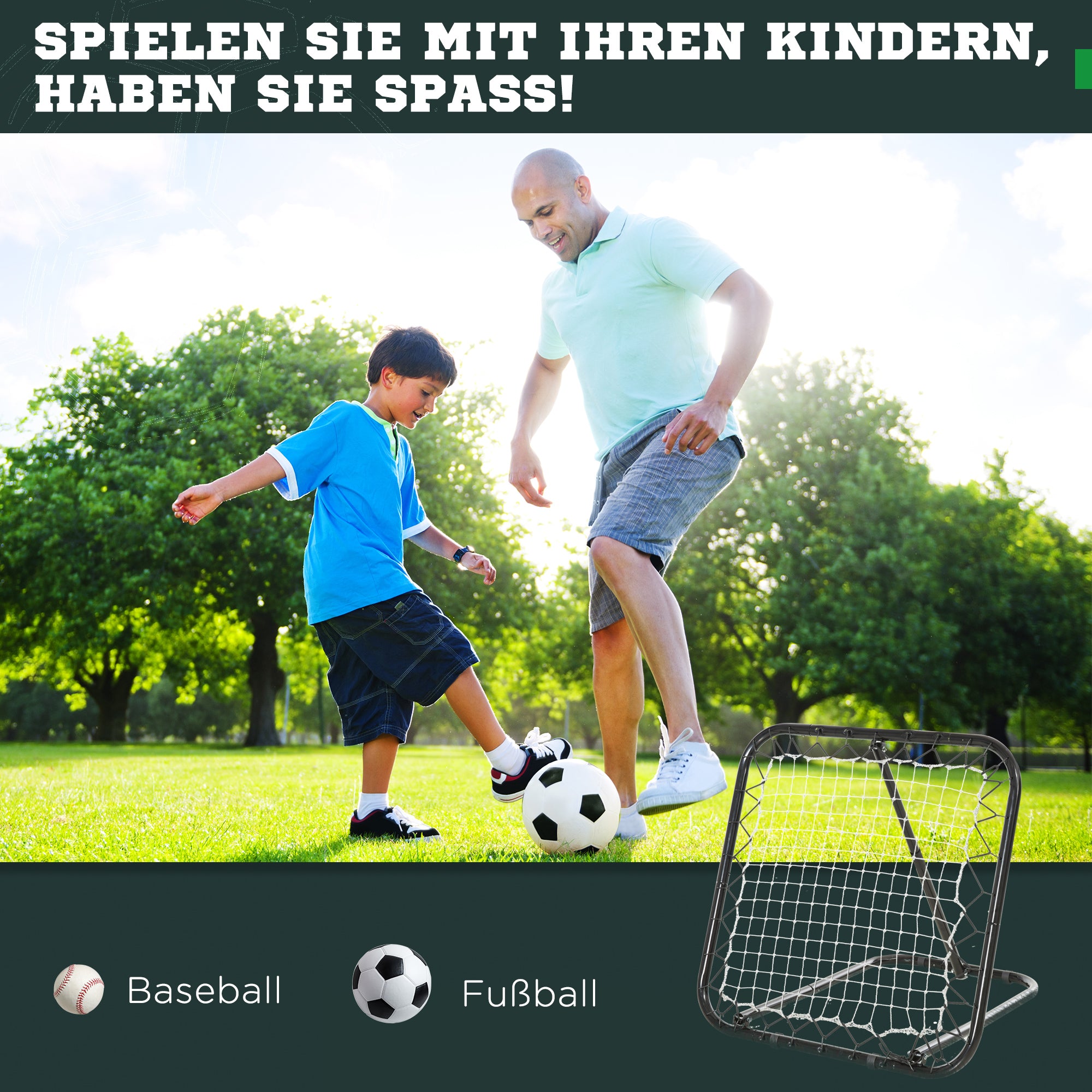 HOMCOM Rebounder für Fußball, 78 x 84 cm Prellwand mit Heringen, verstellbar in 5 Stufen, tragbar, Kickback Tor, Fußballtor für Jugendliche, Fußball Trainingszubehör für Baseball Training Weiß