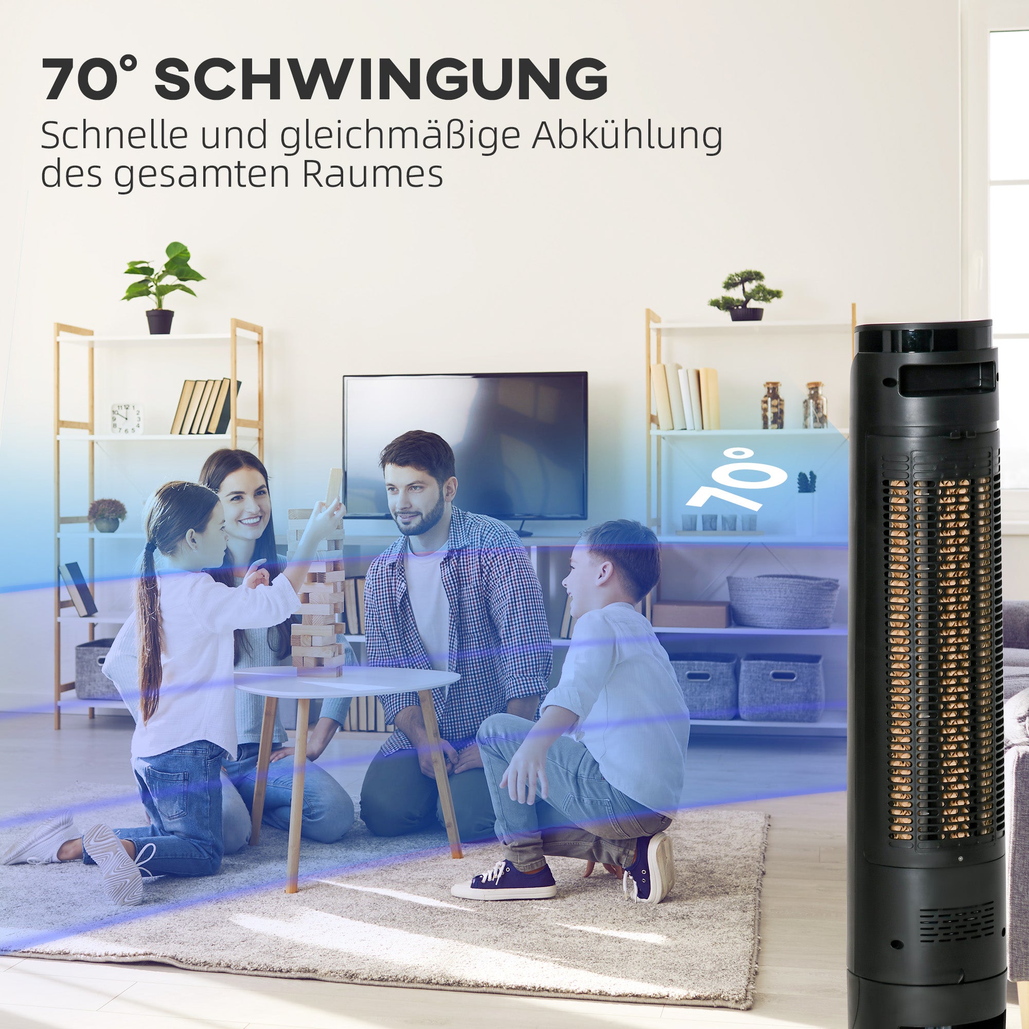 HOMCOM Turmventilator, Klimaanlage mit 4 Modi, 3 Geschwindigkeiten, Timer, Kunststoff