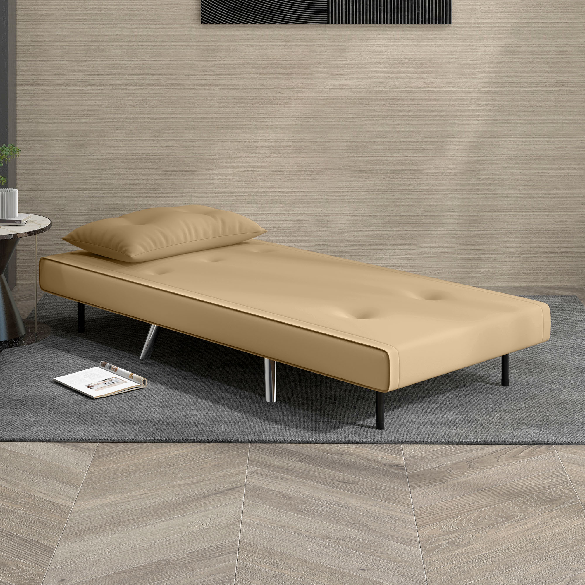 HOMCOM Liegesessel Sessel mit Liegefunktion Schlafsessel, Knopfheftung, Leinenoptik, 77 cm x 88 cm x 83 cm, Braun