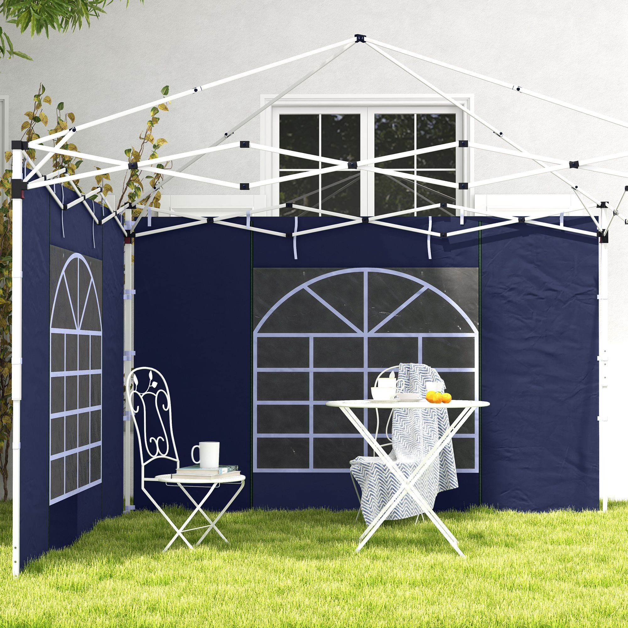 Outsunny Pavillon-Vorhänge, 2er-Set, für 3x6m oder 3x3m Gartenpavillons, mit Fenstern und Türen, Blau