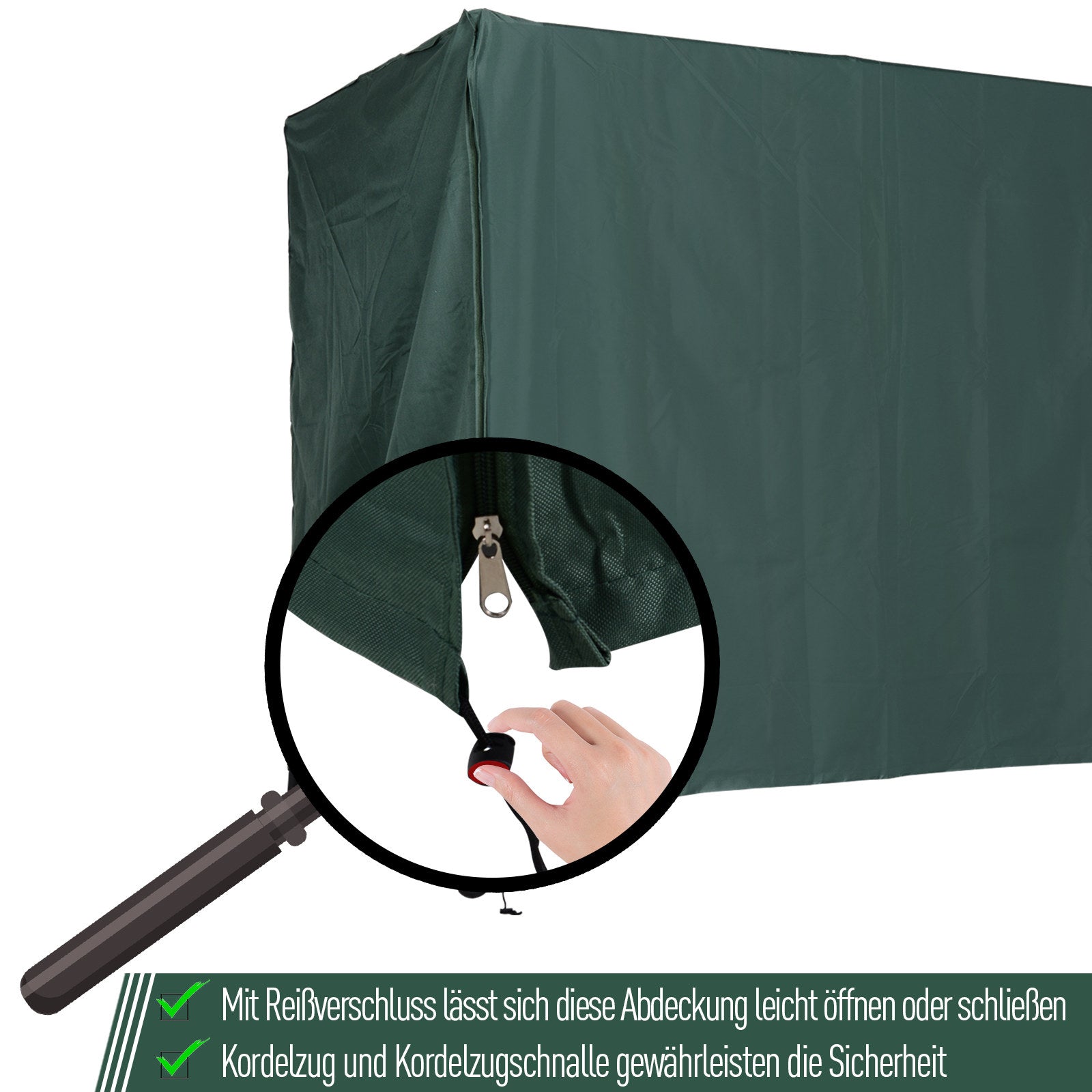Outsunny Hollywoodschaukel Abdeckung 3 Sitzer, Wasserabweisend Winterfest Schutzhülle für Gartenschaukel, UV-Beständig Abdeckplane, Abdeckhaube, Reißfest 420D Oxford Gewebe, 177x114x152cm Dunkelgrün
