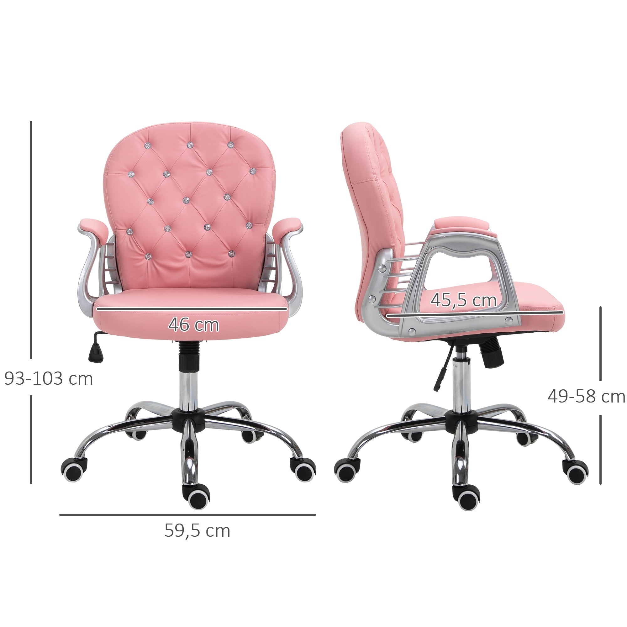 Vinsetto Bürostuhl, Ergonomisch Schreibtischstuhl mit Armlehne, Gepolsterter Rückenlehne, Höhenverstellbar Computerstuhl mit Kunstlederoptik, Drehstuhl für Home Office, Rosa