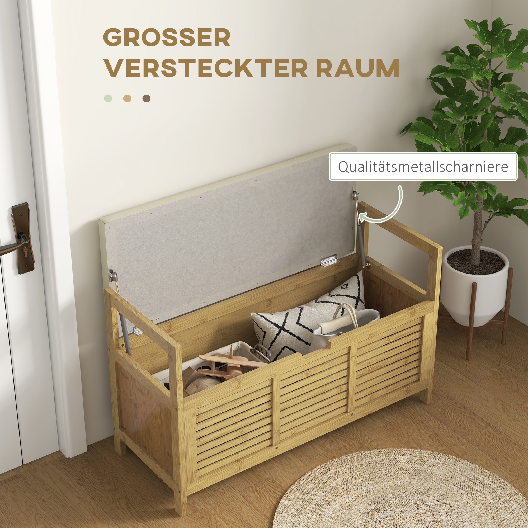 HOMCOM Schuhablage mit Stauraum, Schuhbank, weiche Sitzfläche, Bambus, 100x40x60 cm