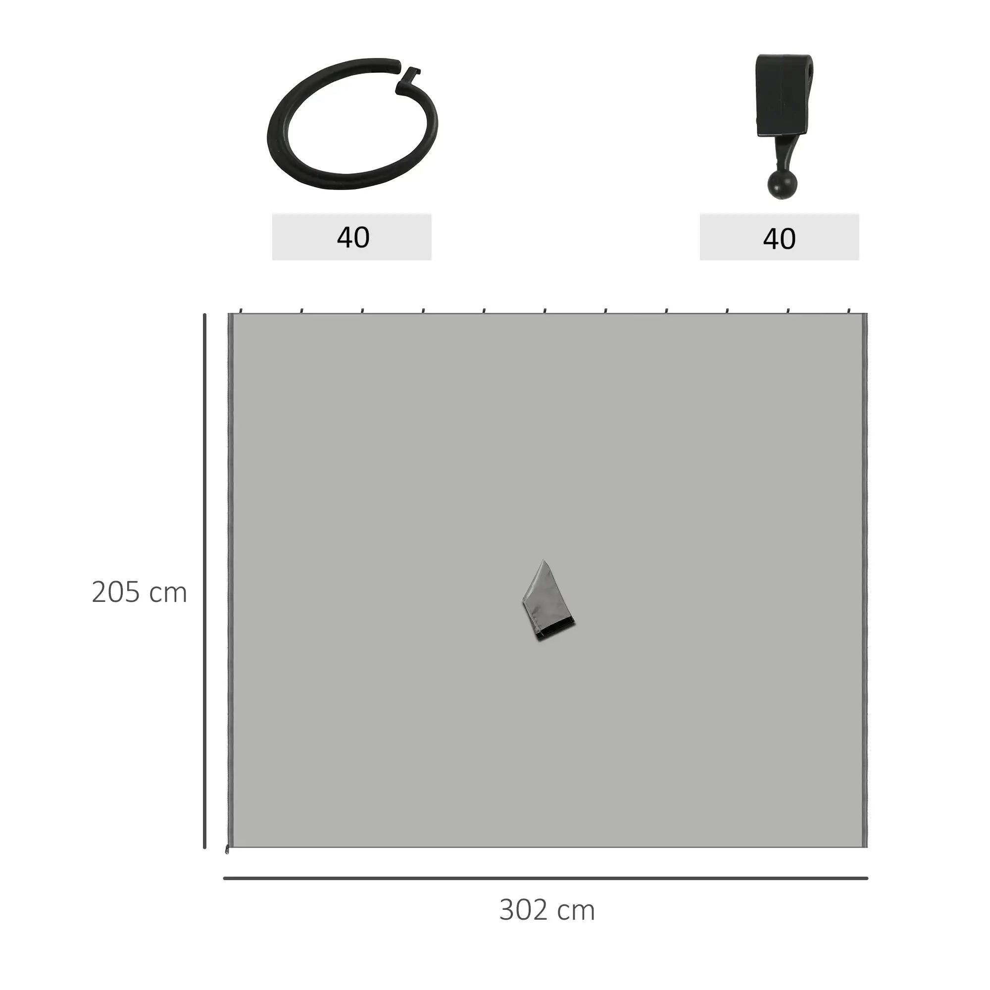 4 Seitenteile 3x3 m für Pavillon, hellgrau, mit Haken