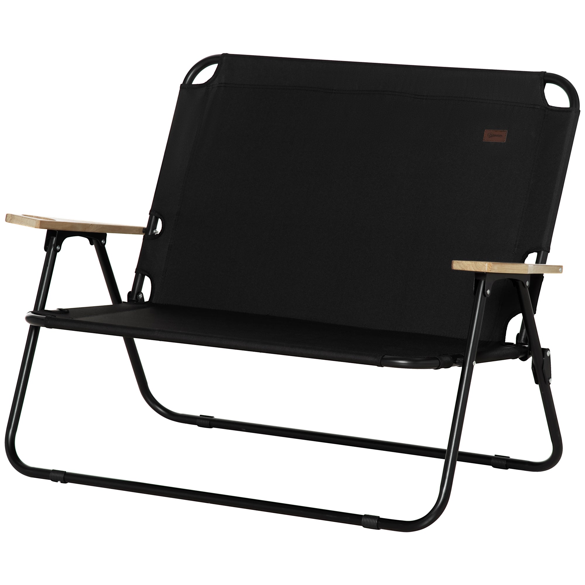Outsunny 2-Sitzer Campingstuhl, klappbar, mit Getränkehalter, 141 x 67 x 80 cm, Schwarz