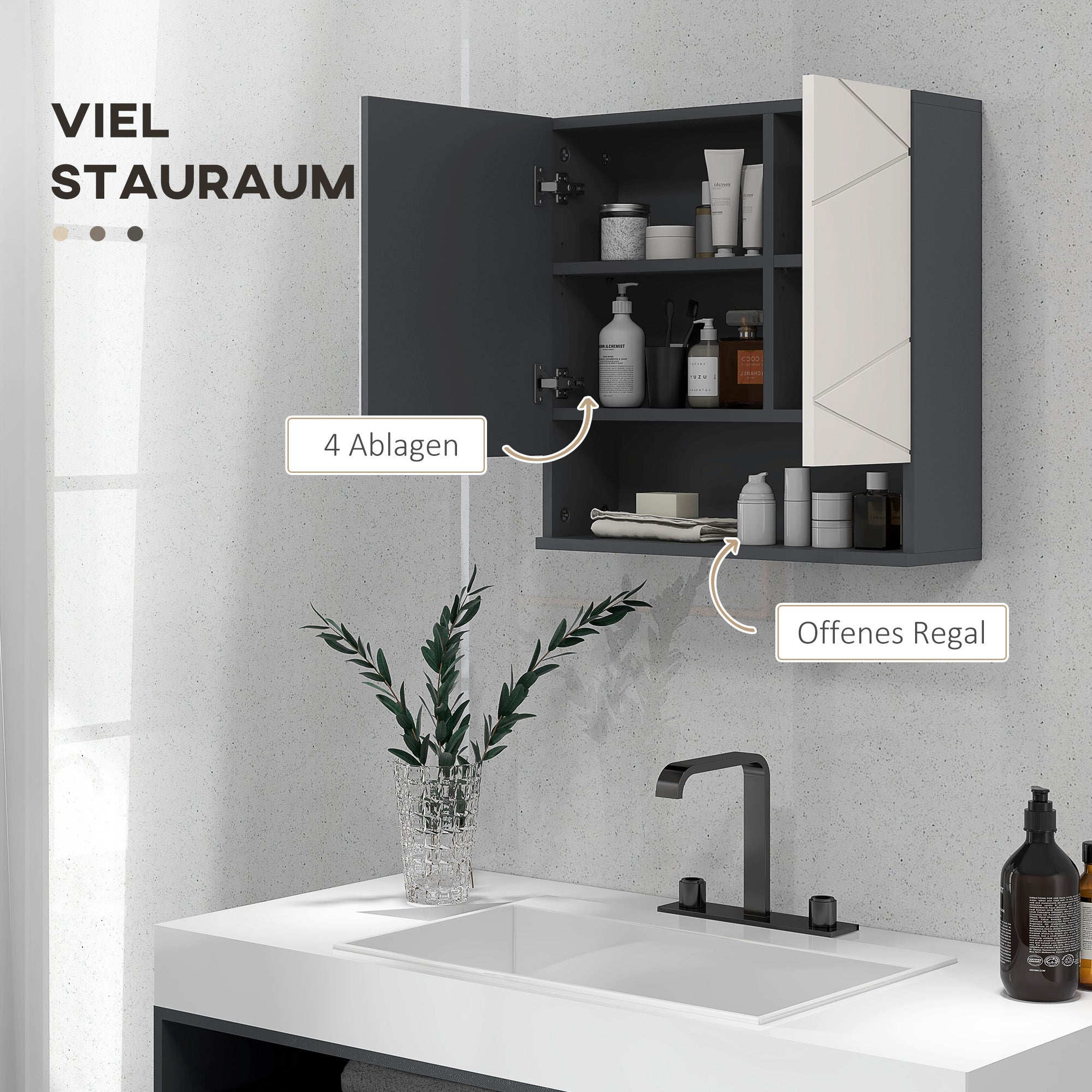 HOMCOM Badezimmerschrank, Spiegeltür, verstellbare Regale, bis zu 15 kg belastbar, Weiß