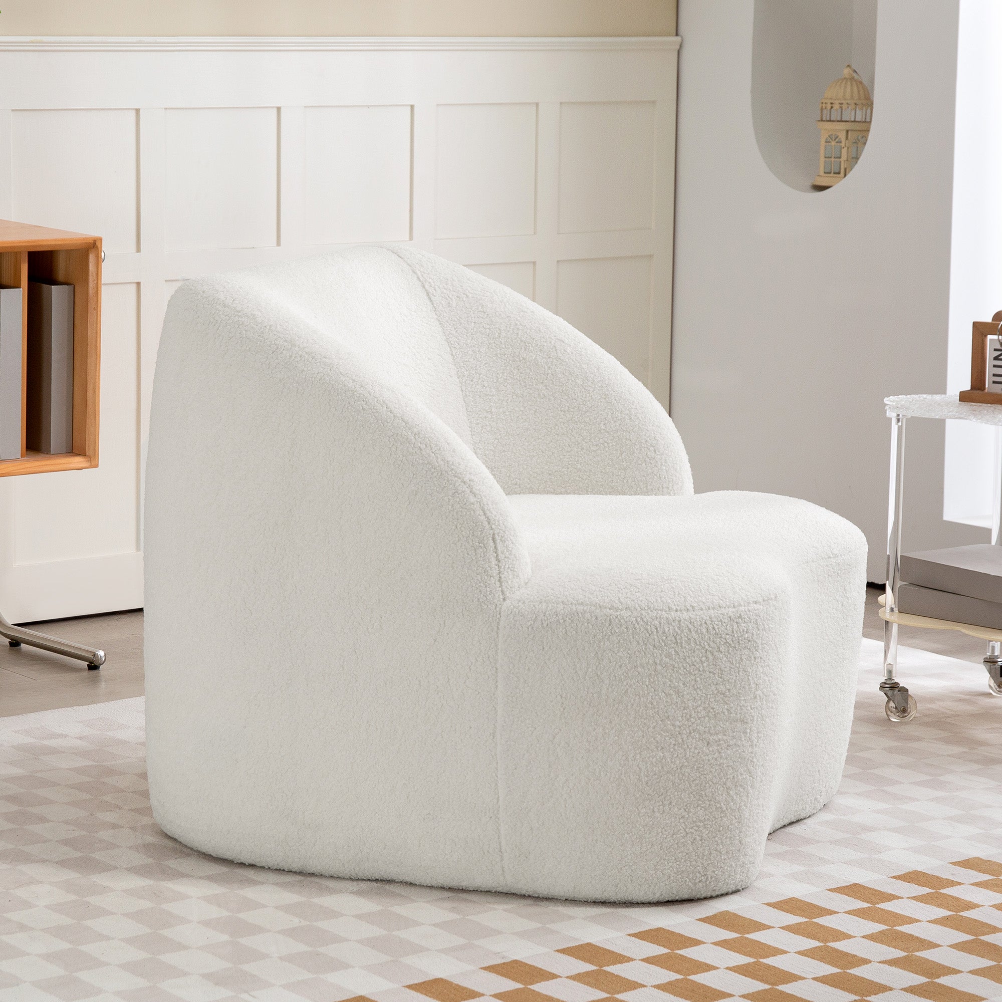 HOMCOM Moderner Sessel mit Fleece-Polsterung, kuscheliger Polstersessel für Wohnzimmer, Schlafzimmer, Homeoffice, Cremeweiß