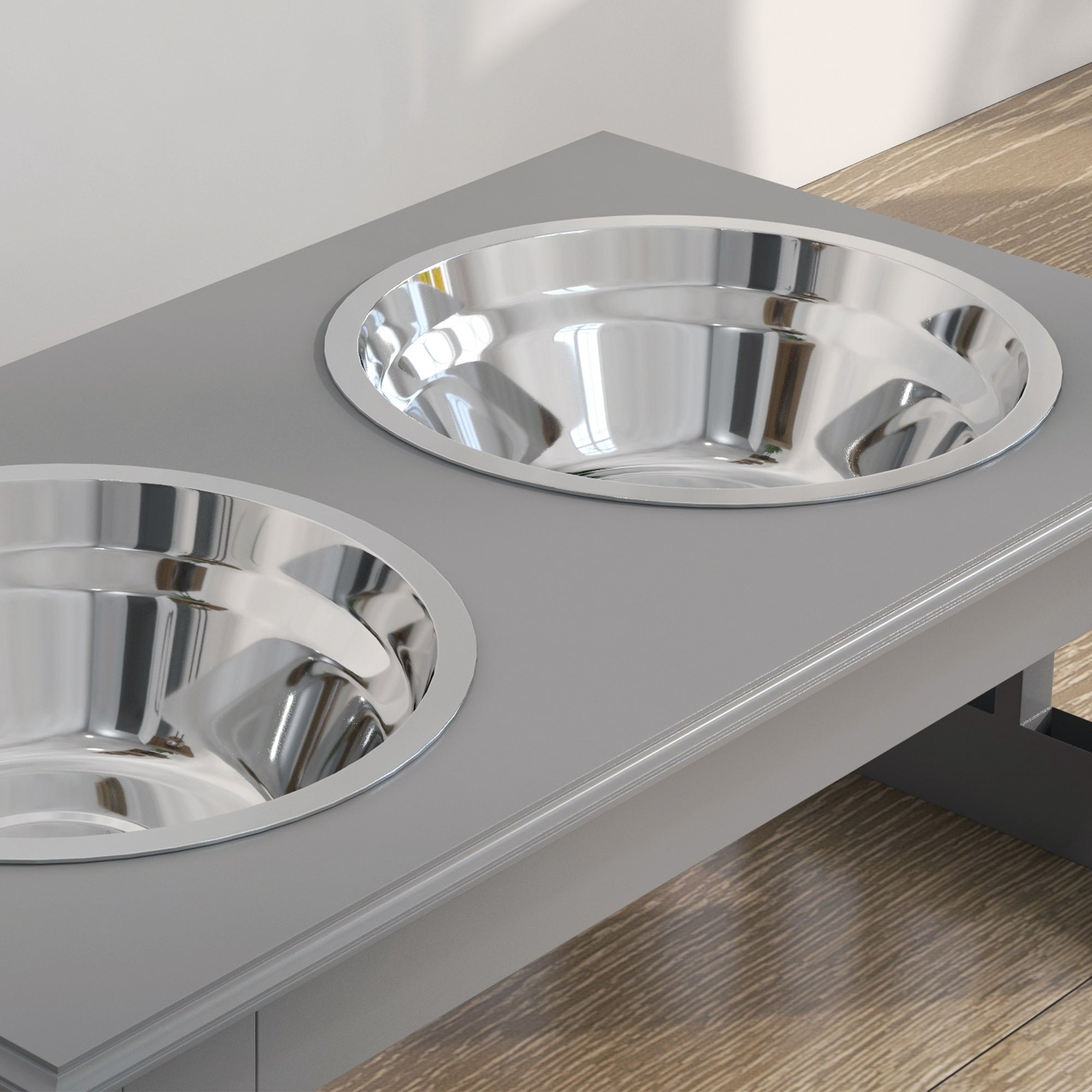 PawHut Hunde-Futterstation, rutschfest, 44x24x15cm, Grau, 0,9L pro Napf