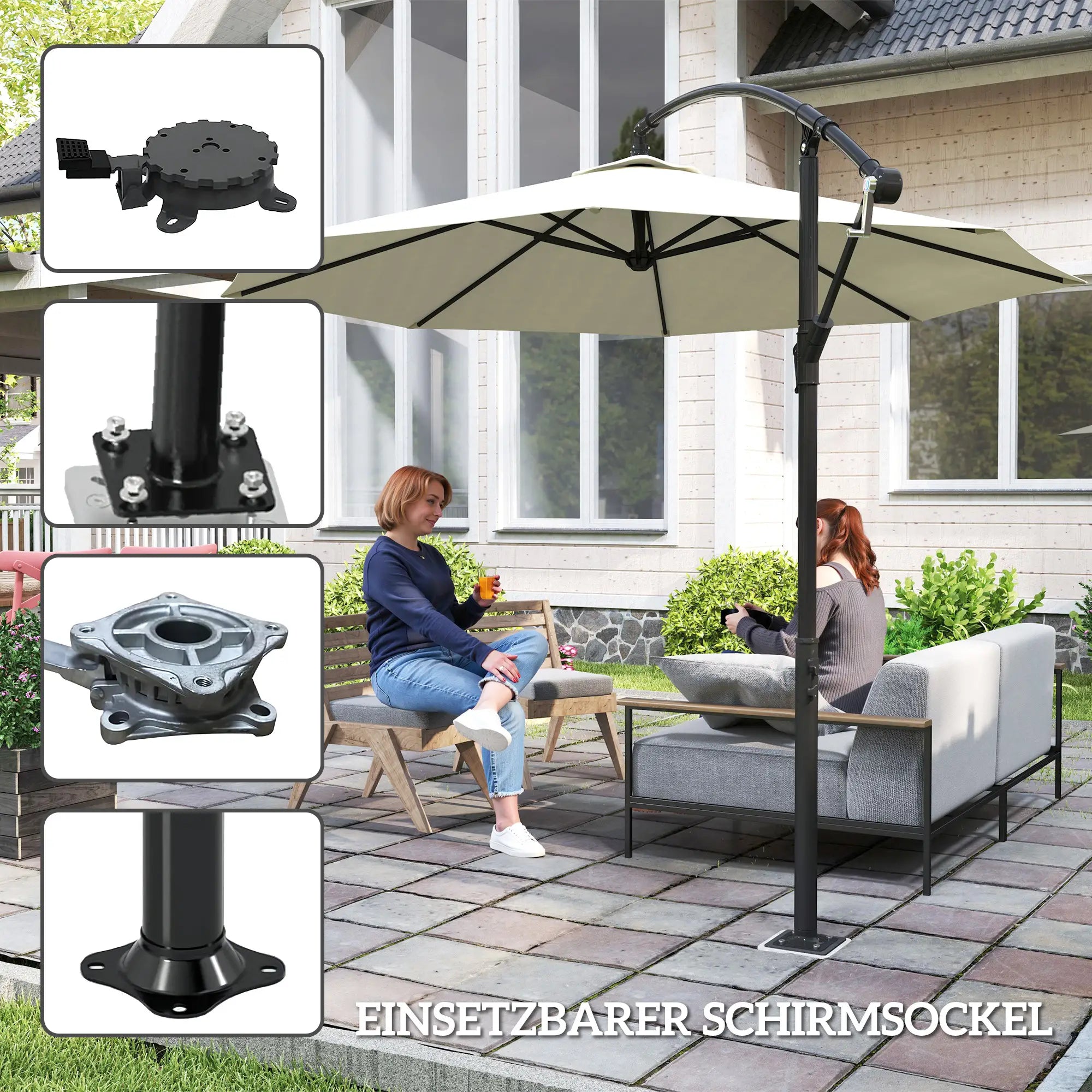 Outsunny Schirmständer, Sonnenschirmbasis, Bodenhalter für Sonnenschirme, feste Installation, Metall, Dunkelgrau