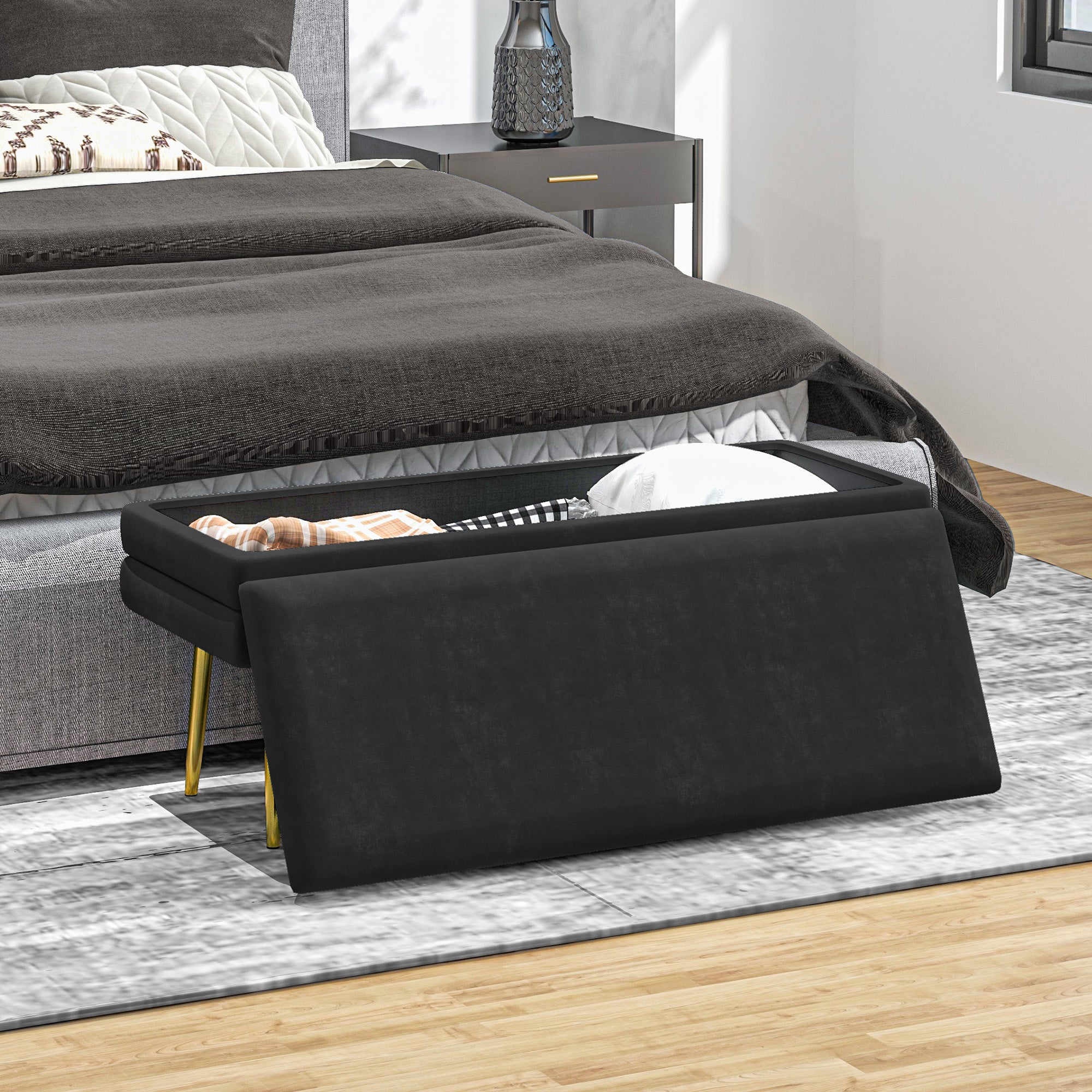 HOMCOM Sitzbank Polsterbank, mit Stauraum, Stahl, 100 cm x 37,5 cm x 42 cm, Schwarz