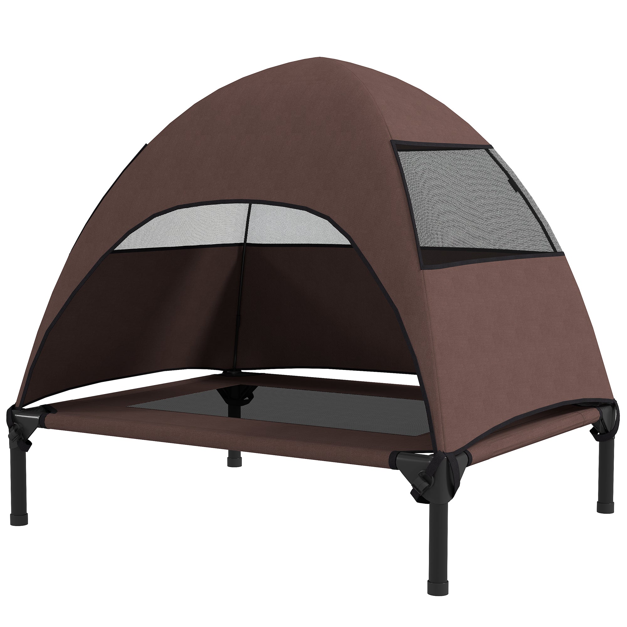 PawHut Hundeliege Outdoor mit Dach, Erhöhtes Hundebett für Mittelgroße Hunde, 76 x 61 x 71cm, Kaffee