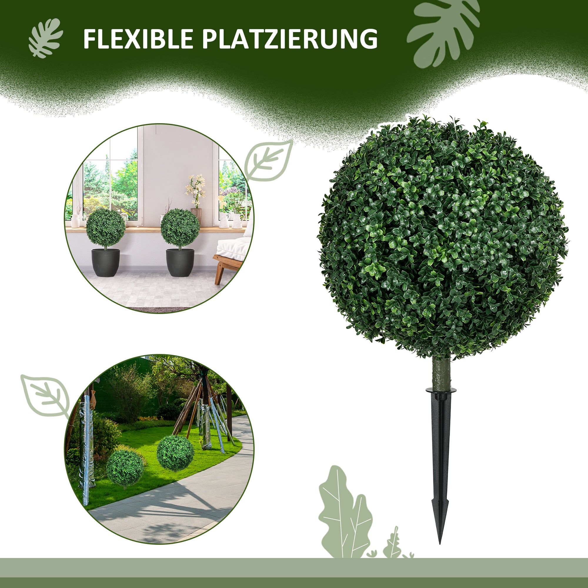 HOMCOM Künstlicher Buchsbaum im 2er-Set, realistisch, wetterfest, pflegeleicht, 70 cm