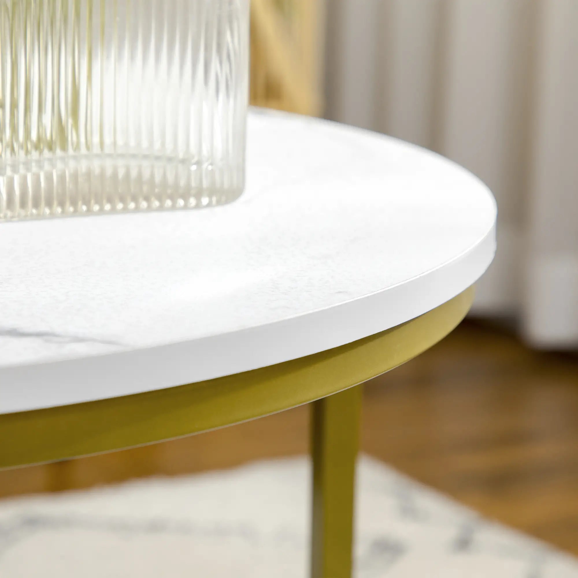 HOMCOM Beistelltisch-Set, 2 Satztische, Ø74 & Ø59 cm, Marmoroptik, Rahmen in Gold