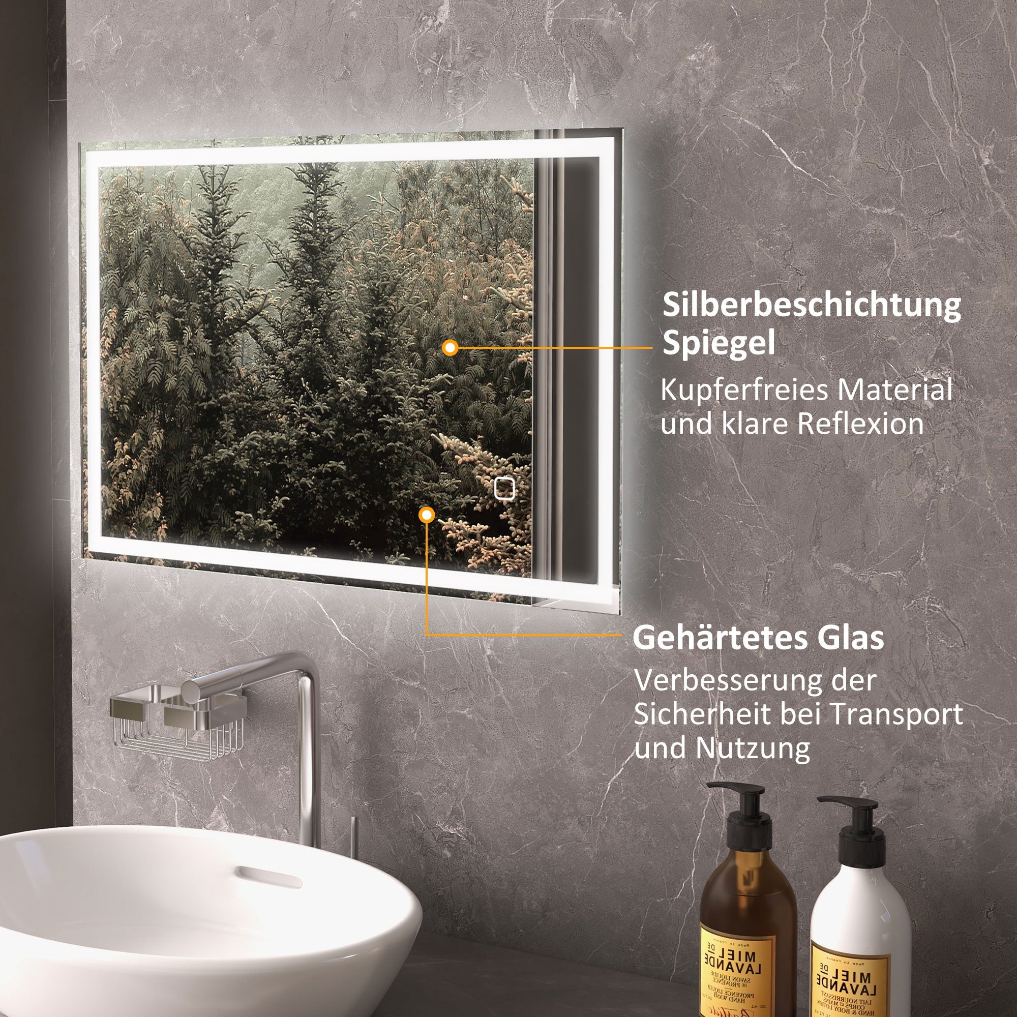 HOMCOM Badspiegel Badezimmerspiegel Wandspiegel LED´s. Berührungsschalter, Weiß