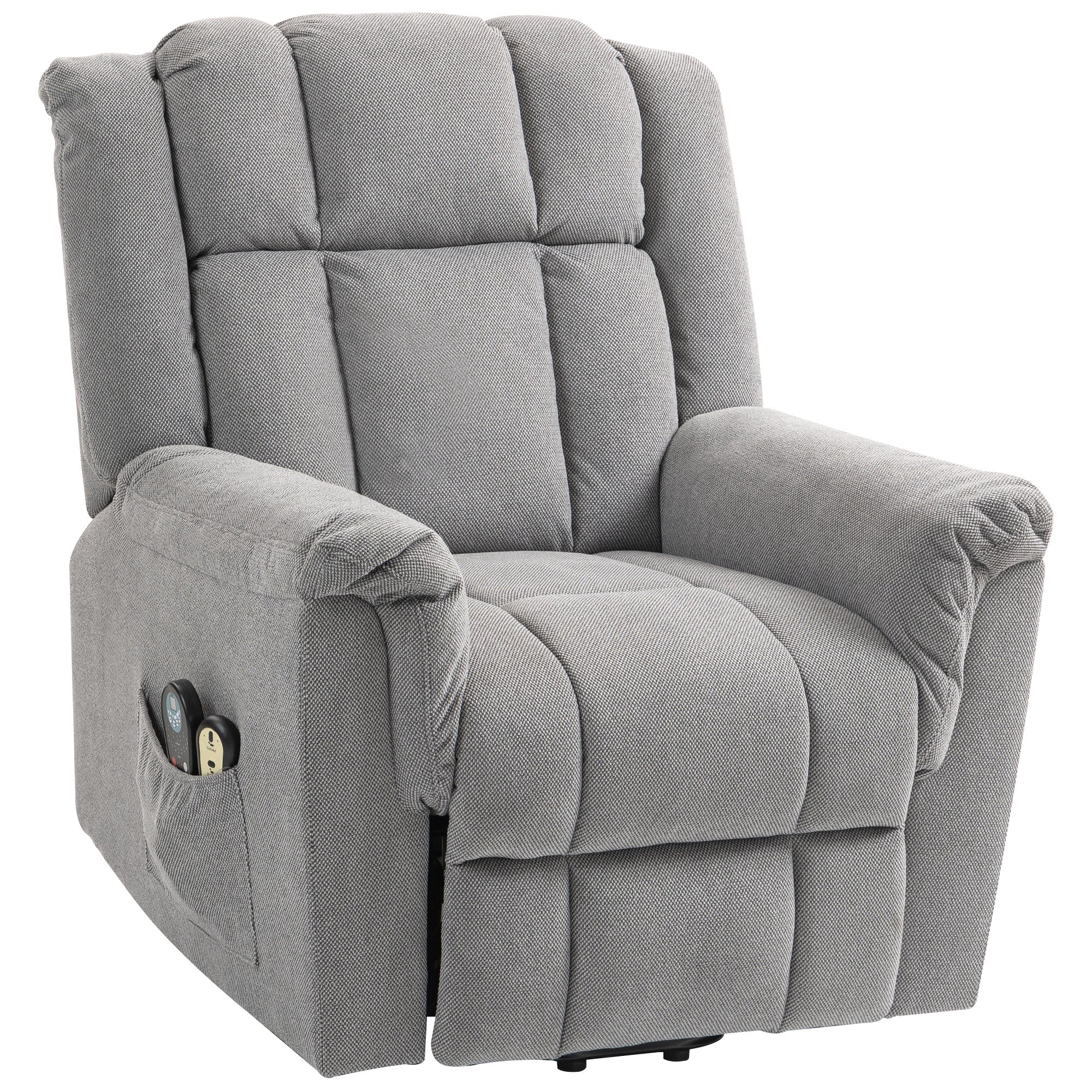 HOMCOM Powerlift-Sessel, Massagesessel mit Wärmefunktion, Polstersessel mit Fußstütze, Seitentasche, Stoffbezug, Dunkelgrau