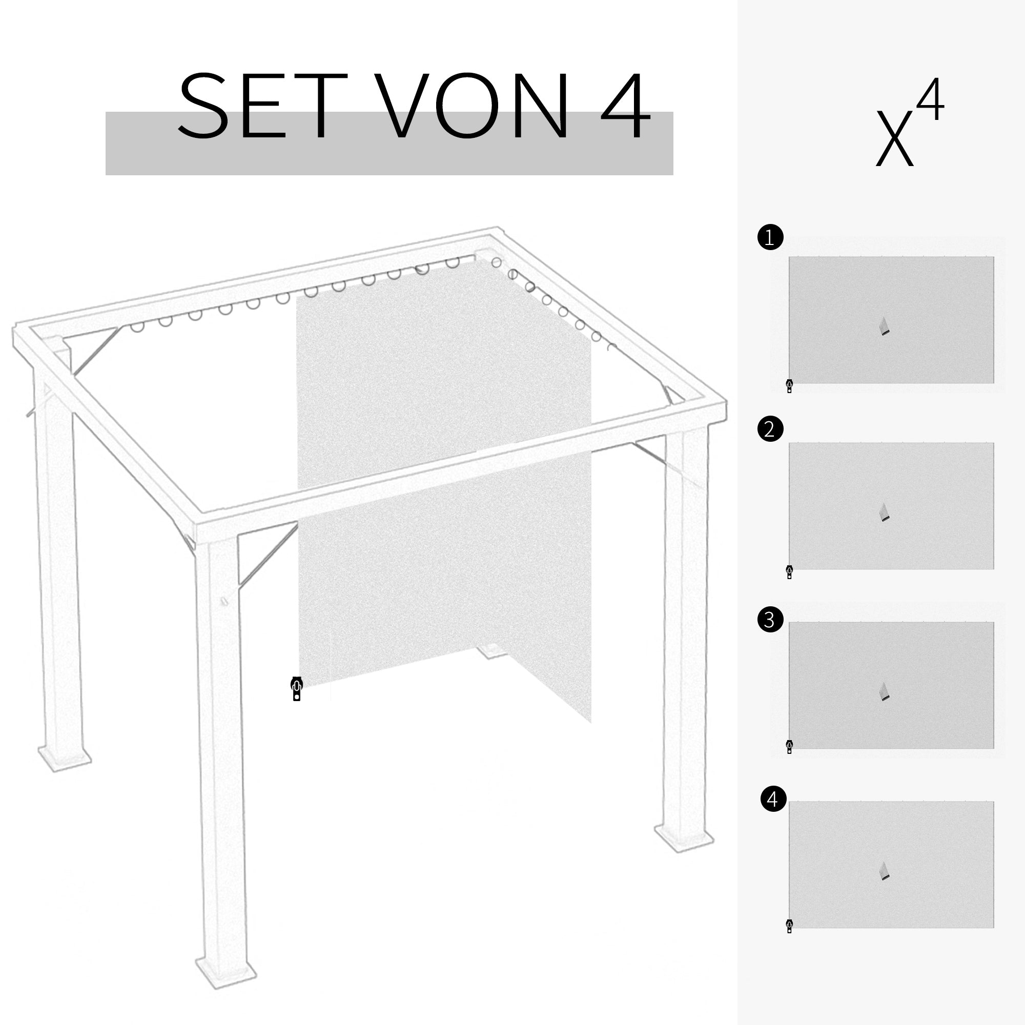Outsunny Seitenwand 4er Set für 3x4m Pavillon Seitenteile mit Haken 352 x 205 cm Wasserdicht stabil winterfest Seitenteil Seitenwände für Partyzelt Gartenpavillon Beige