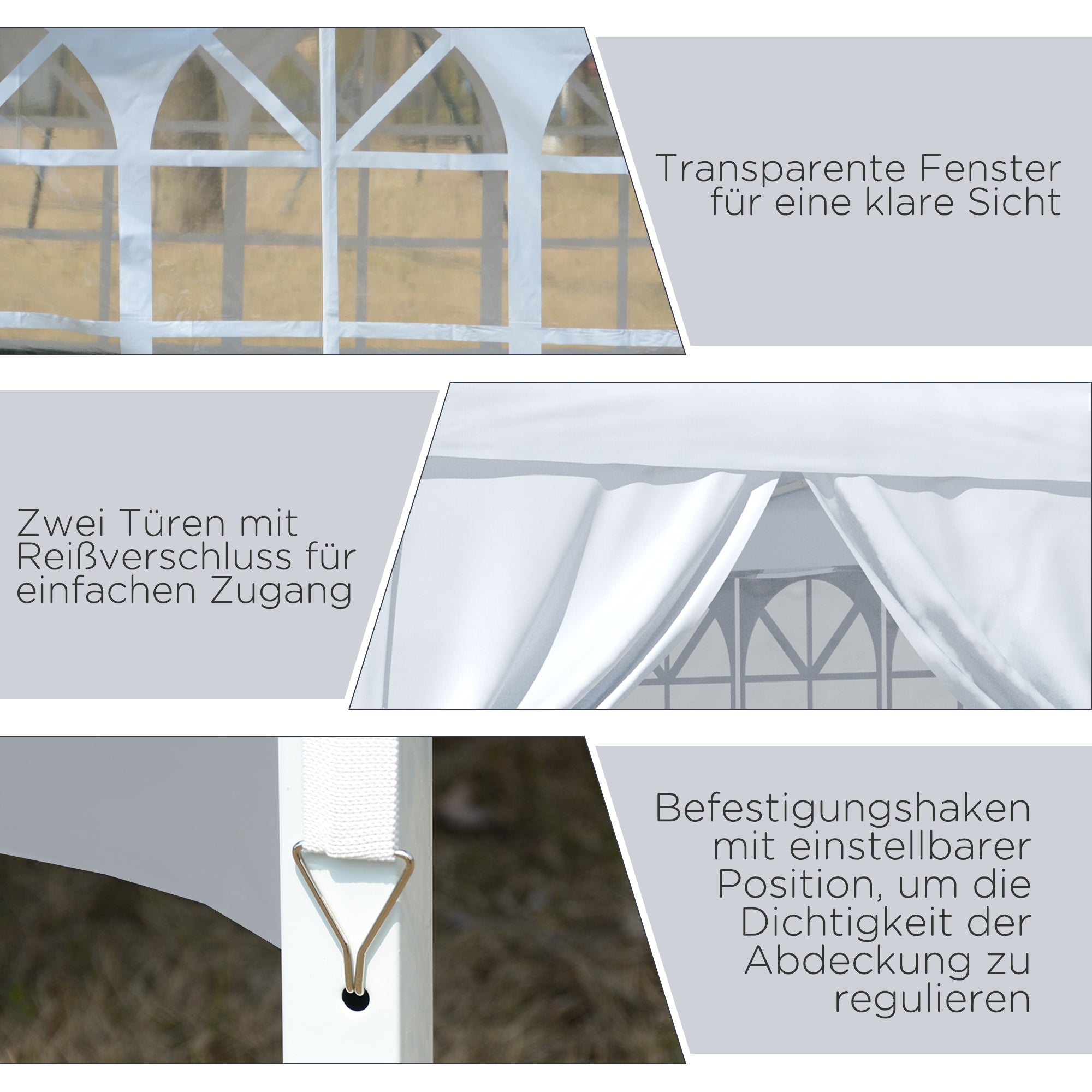 Outsunny 3 x 3 m Pavillon mit 4 Seitenwänden, Fenster, Festzelt mit UV-Schutz, Gartenzelt inkl. Tragetasche, Stahl, Weiß