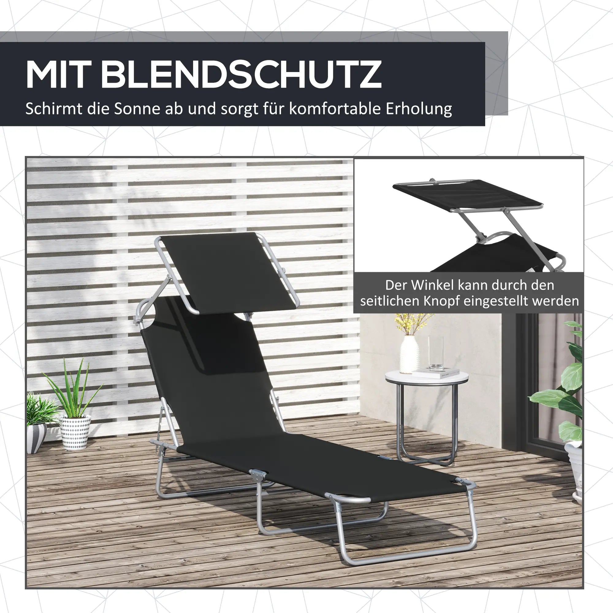 Outsunny klappbare Sonnenliege mit Sonnenschutz