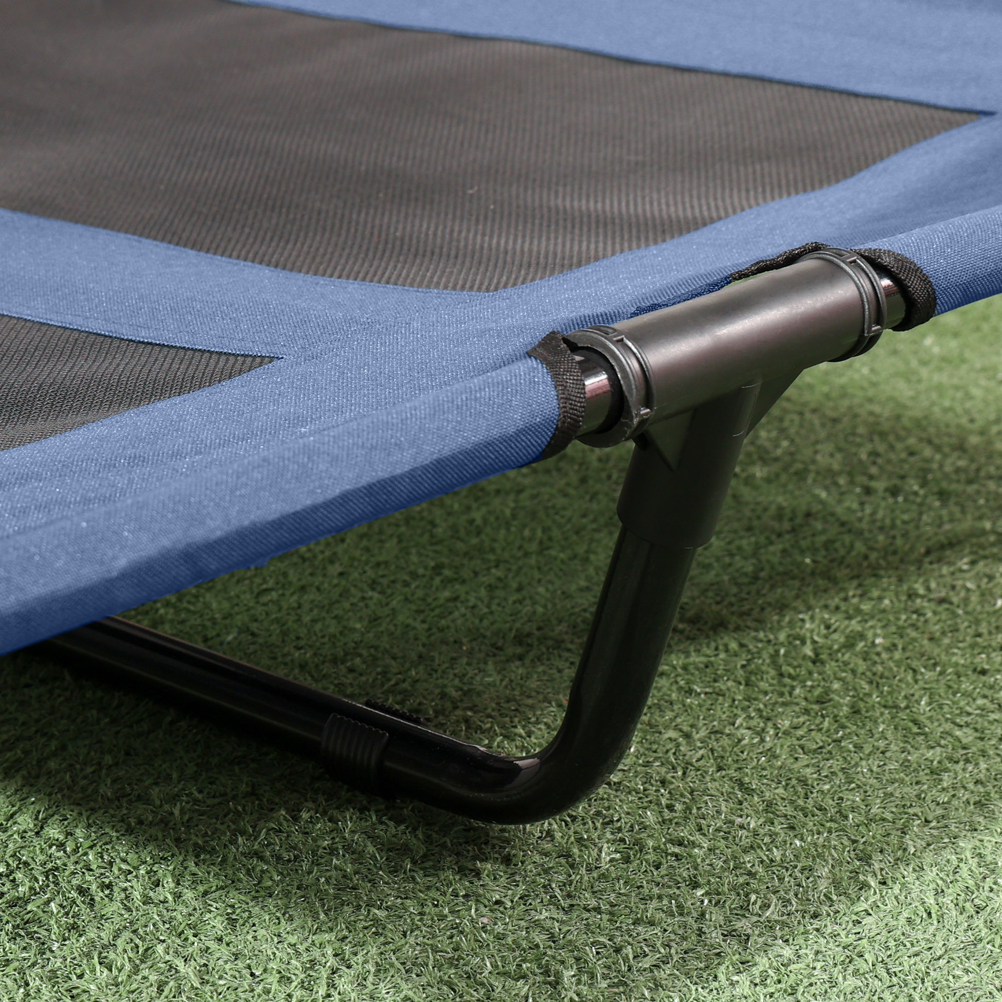 PawHut Outdoor-Hundeschlafplatz Wetterfestes Hundebett, mit Baldachin, klappbar, 122 x 92 x 108 cm, Blau + Schwarz