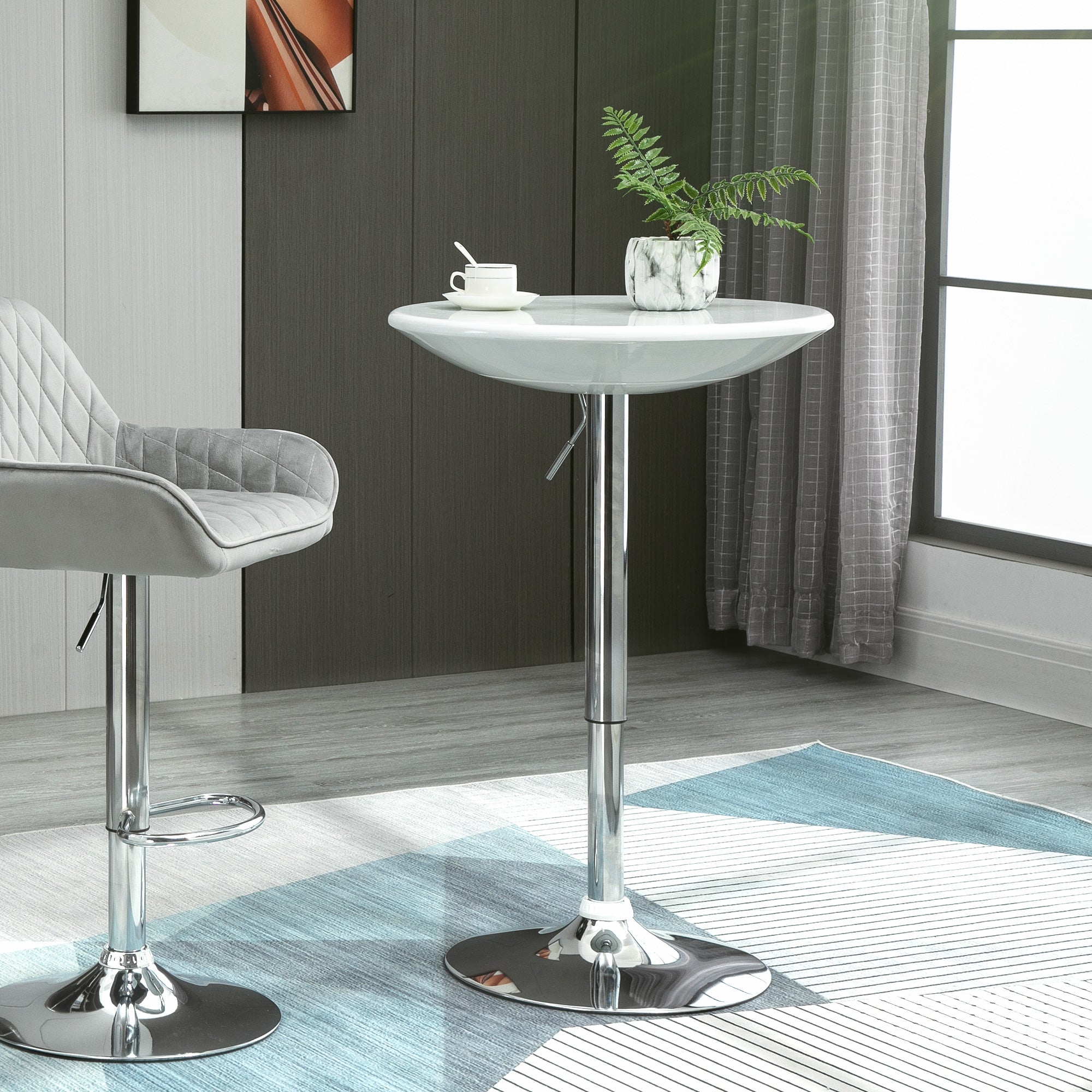 HOMCOM Bartisch moderner Esstisch höhenverstellbarer Bistrotisch Stehtisch Tresentisch Schreibtisch rund Metall ABS-Lackierung Weiß Ø61 x 76-97 cm