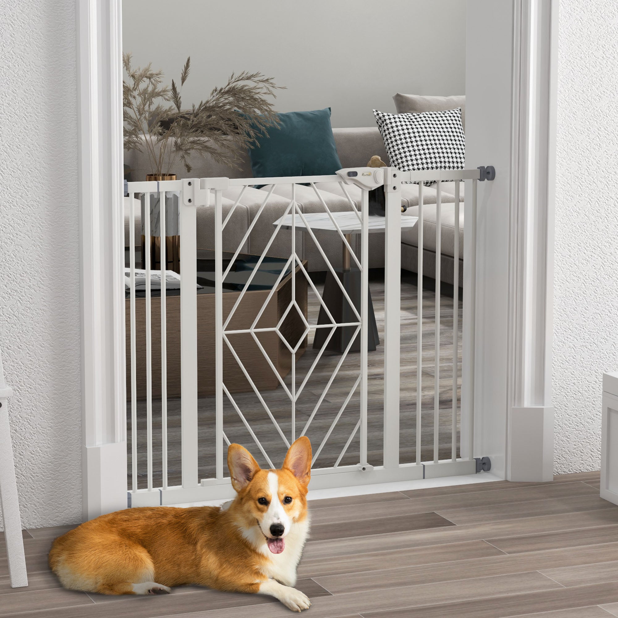 PawHut Türschutzgitter Treppenschutzgitter Absperrgitter Hundegitter, 100 cm x 4 cm x 76 cm, Weiß