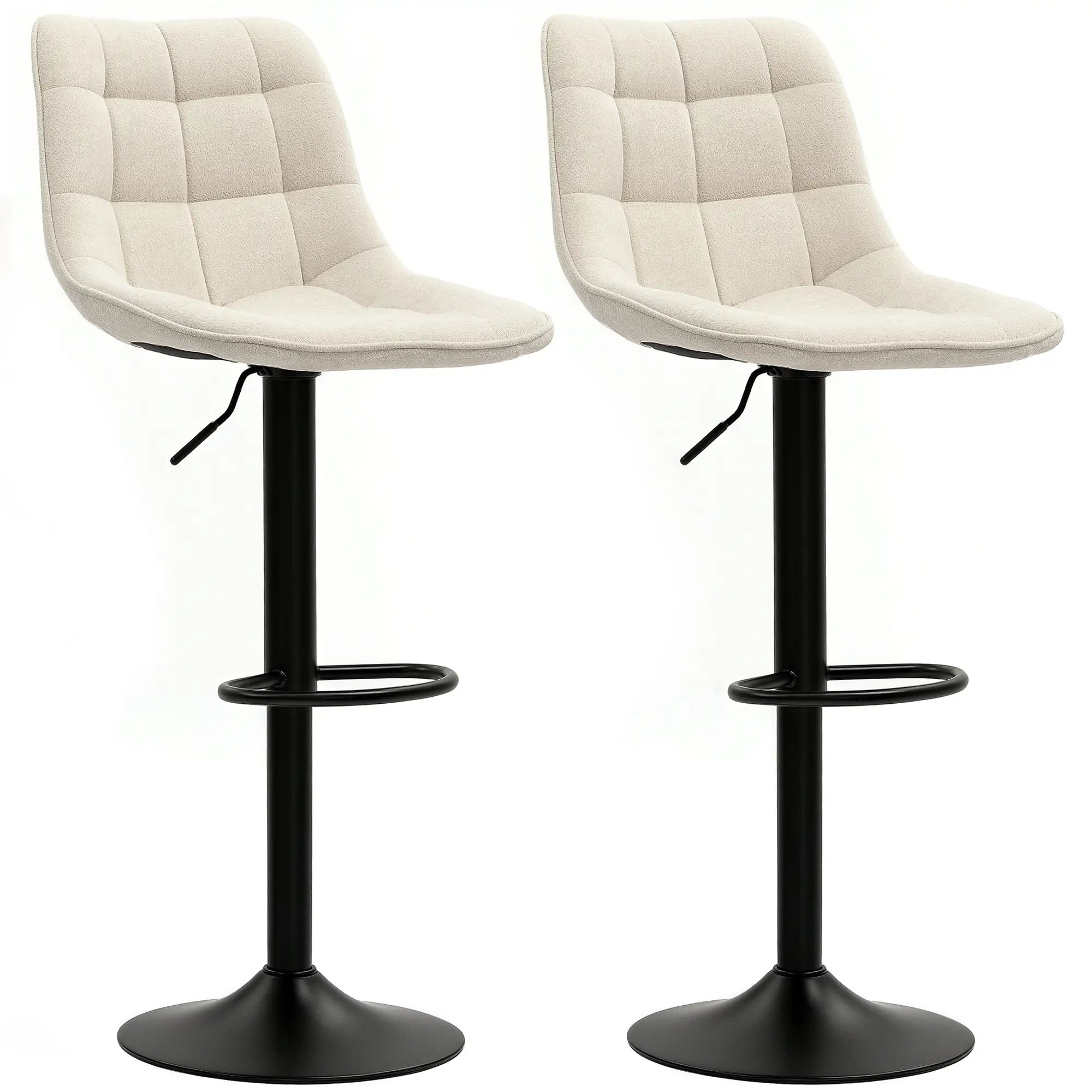 HOMCOM Moderner Barhocker, 2er-Set drehbare Barstühle mit Rückenlehne, höhenverstellbar, mit Fußstütze, gepolstert, Beige