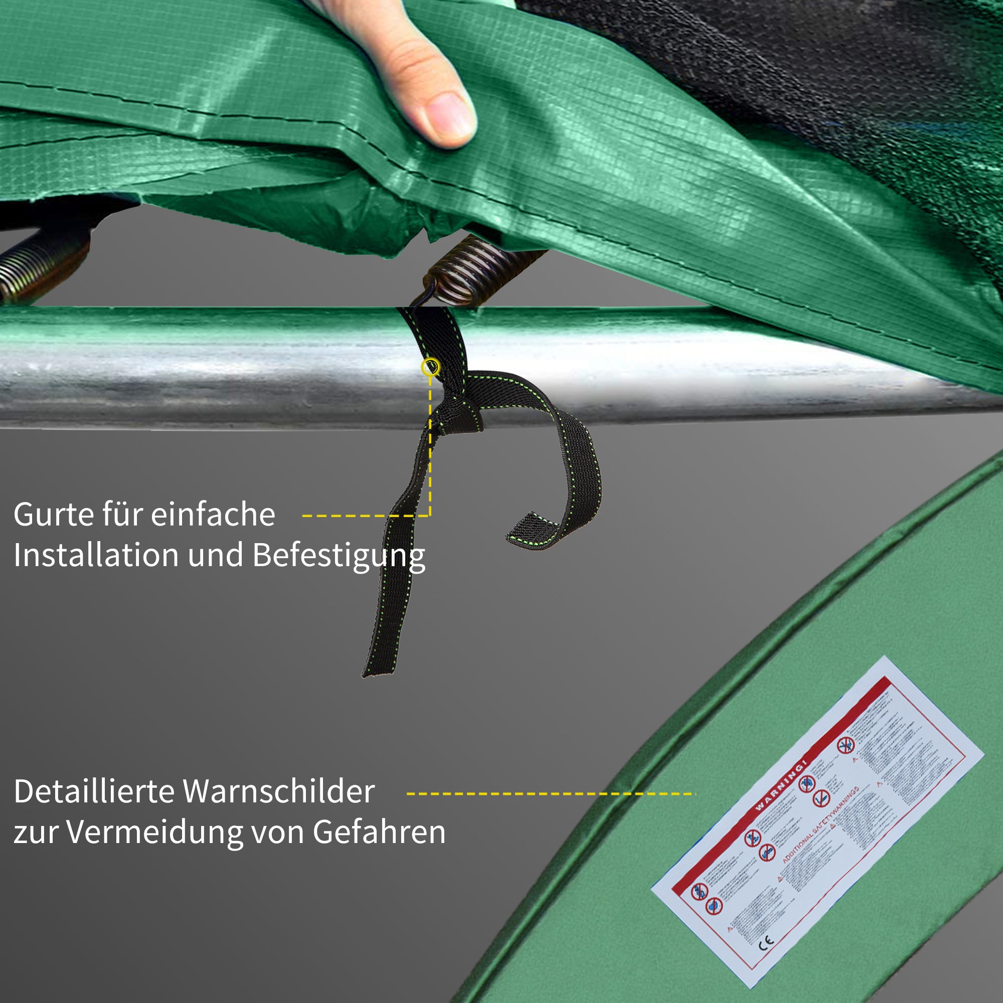 HOMCOM Trampolin Randabdeckung Ø366cm cm breit, Reißfest UV-resistent Federabdeckung, Wasserabweisend, Trampolinzubehör Randschutz Sicherheitsnetz Ersatzteile für Gartentrampoline, Grün