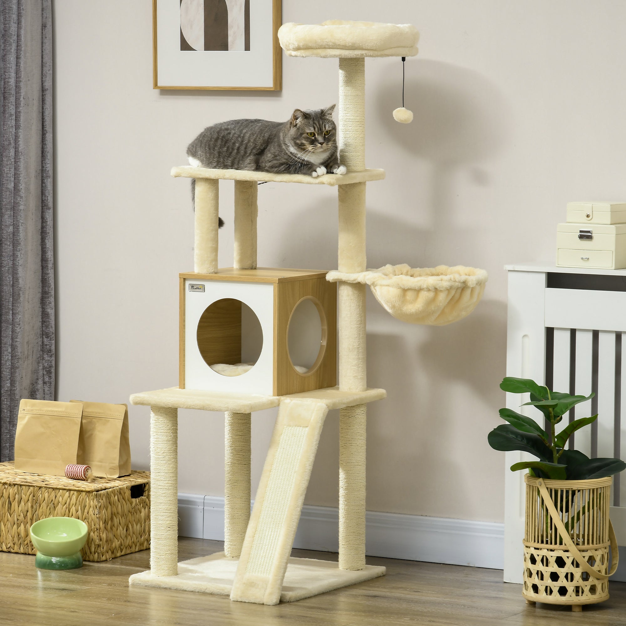 Arbre à chat en sisal PawHut en bois de 141,5 cm