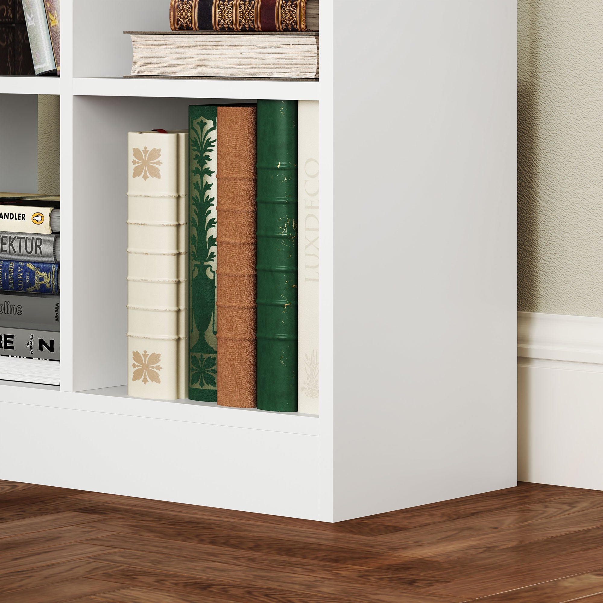 HOMCOM Bücherregal, Mehrzweckregal, 9 Fächer, Schublade, Kippschutz, 60 x 26 x 158 cm, Weiß