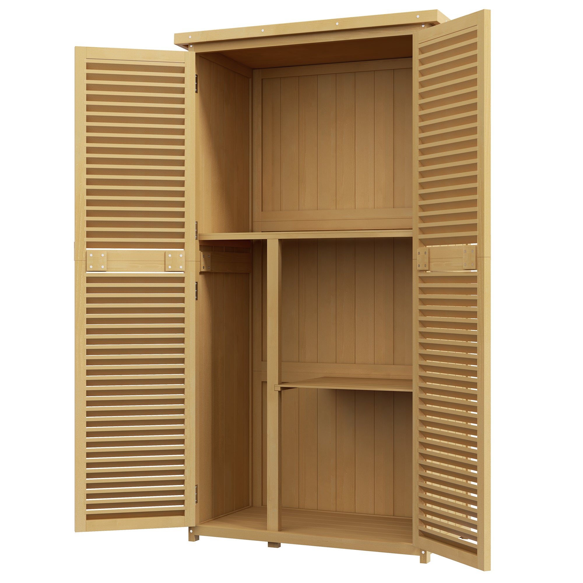 Outsunny Gartenkommode wetterfest, 2 Türen mit Schloss, Kiefernholz, 87L x 46,5B x 160H cm, Hellgelb