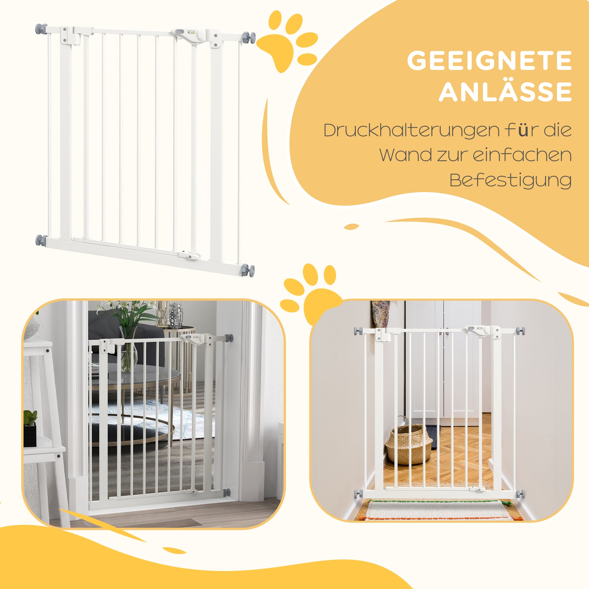 PawHut Türschutzgitter für Hunde, Absperrgitter, Schutzgitter für Haustiere, Metall, Kunststoff, 74-80 cm, Weiß