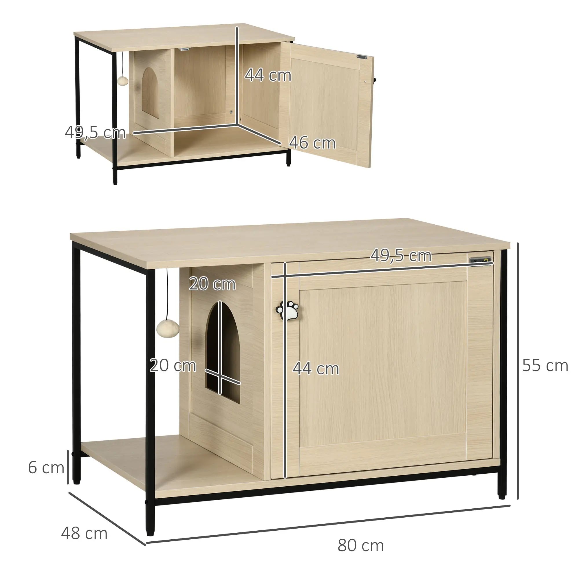 PawHut Katzenschrank Katzentoilette multifunktional Magnettür Eiche