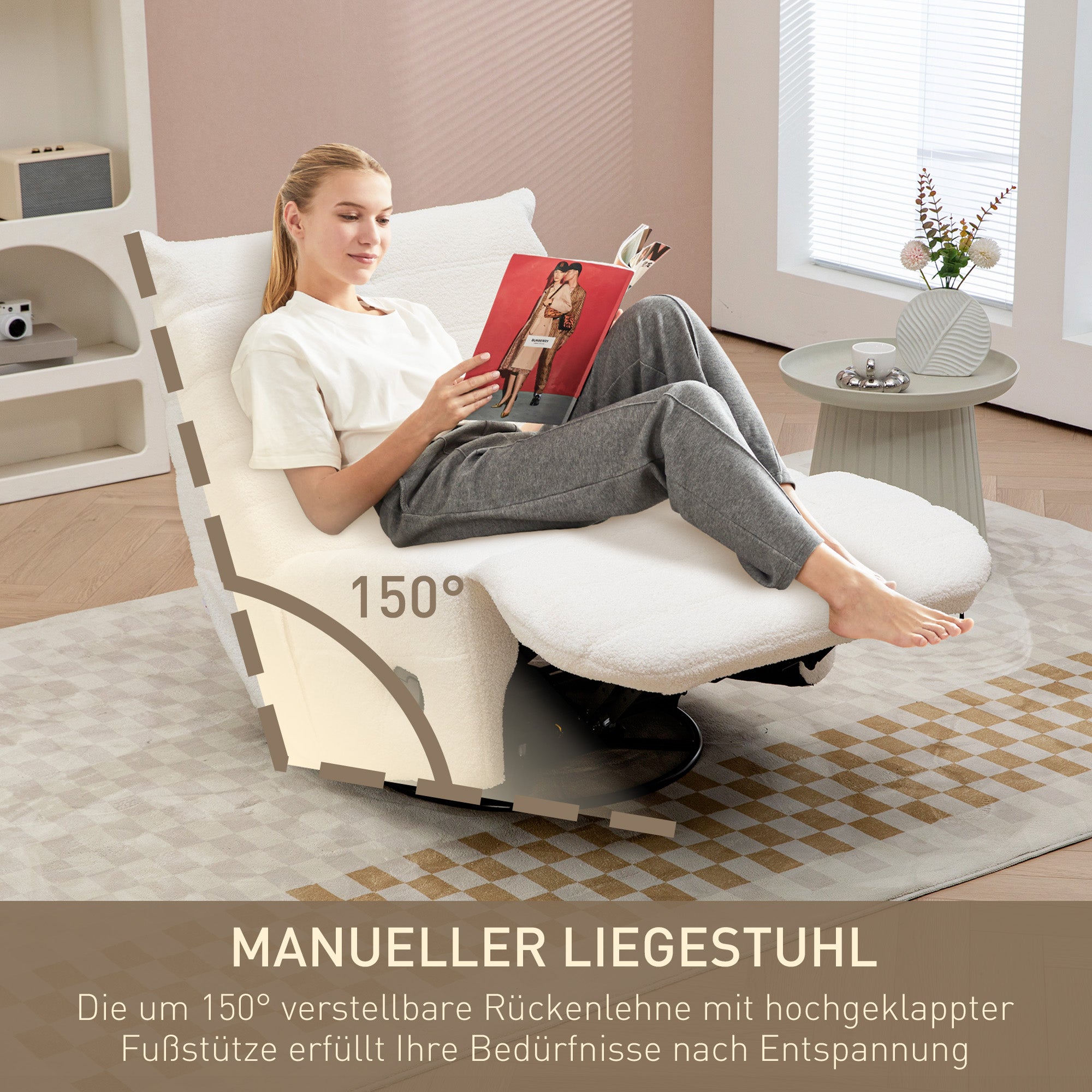 HOMCOM Sitzsack, verstellbar, belastbar bis 150kg, 84x104x87cm, Creme