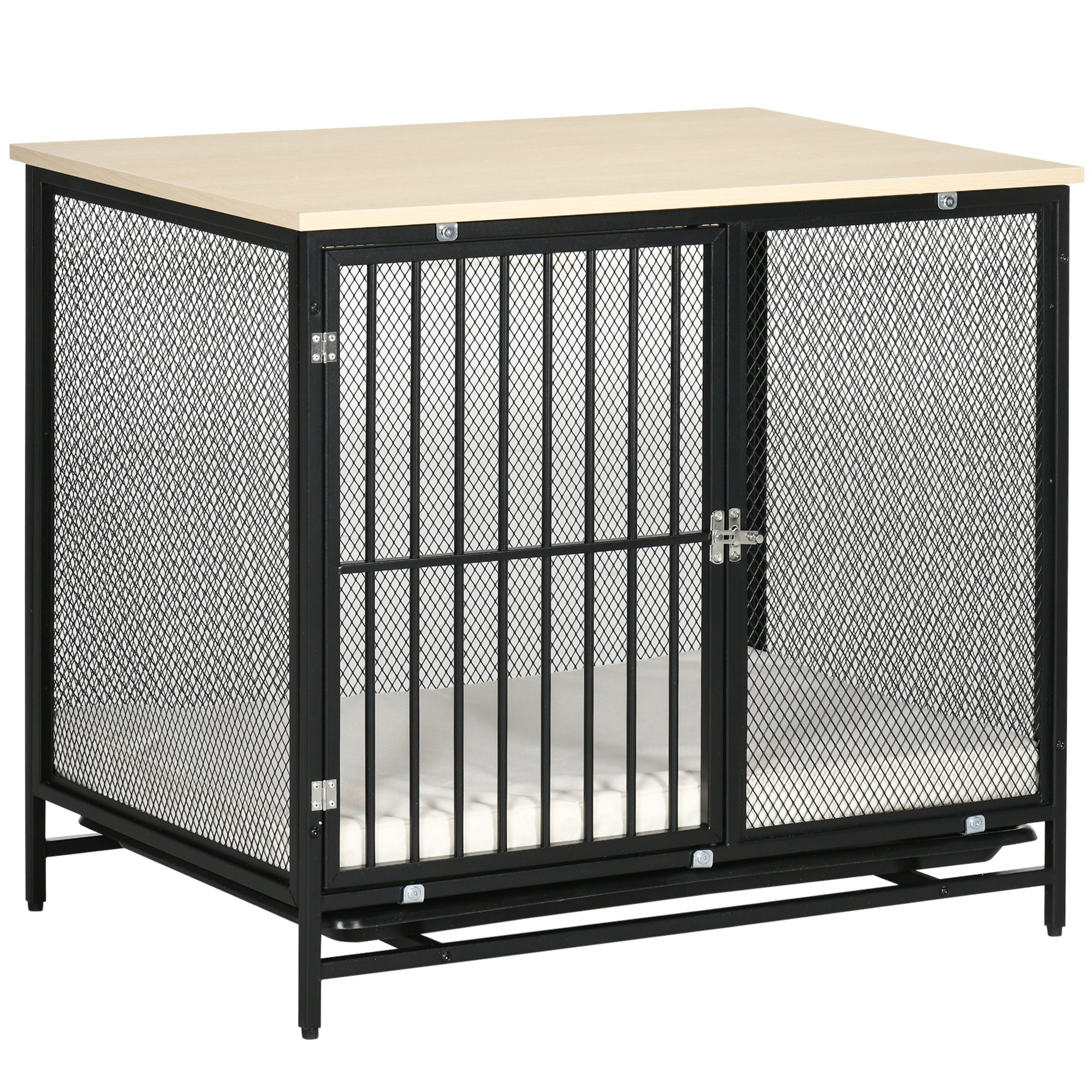 PawHut Hundekäfig, Hundebox, wasserabweisende Matte, herausnehmbare Bodenwanne, verriegelbar, Schwarz, 80 x 55 x 71 cm