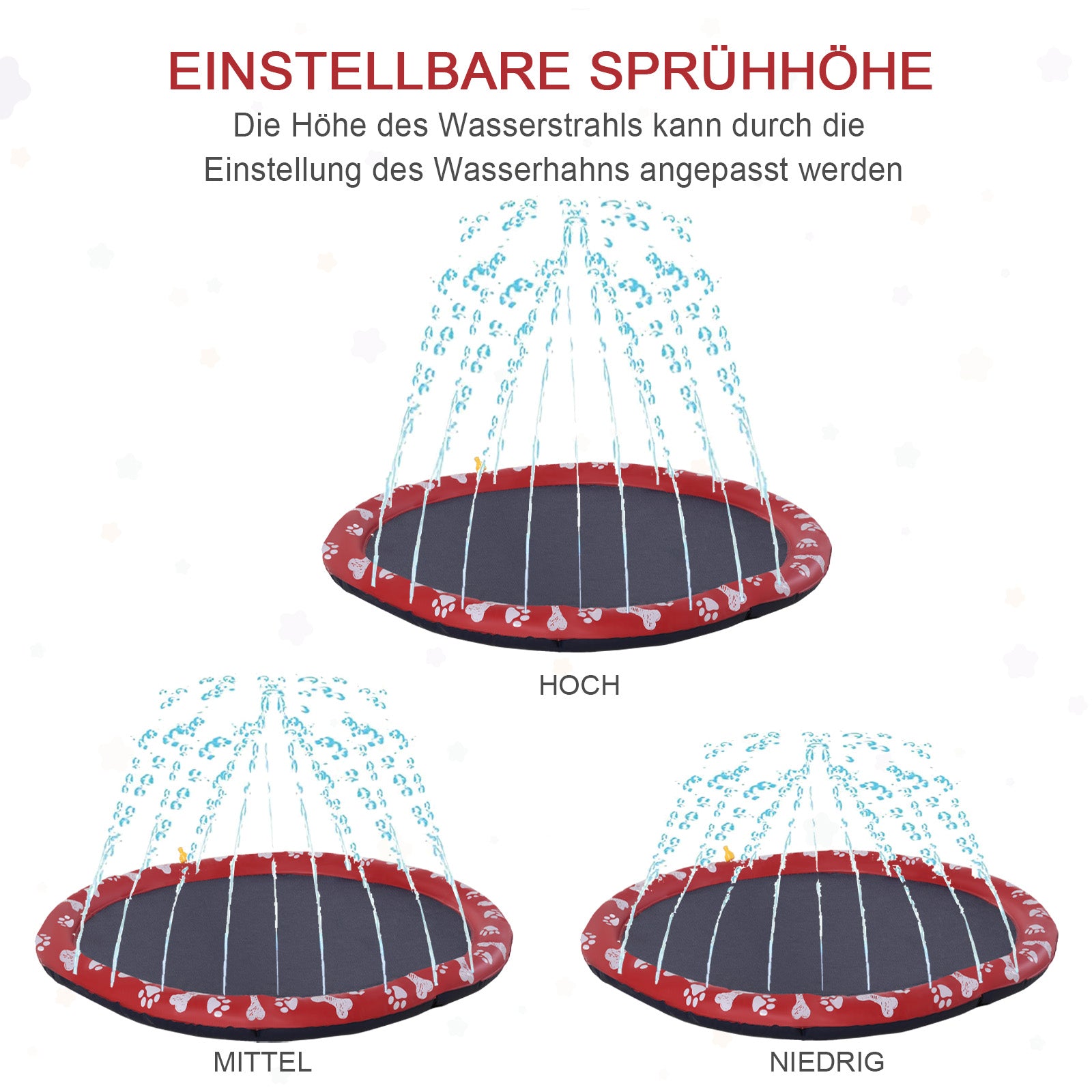 PawHut Hundepool, Wasser-Spielpool, rutschfest, robust, tierfreundlich, Ø170 cm, Rot