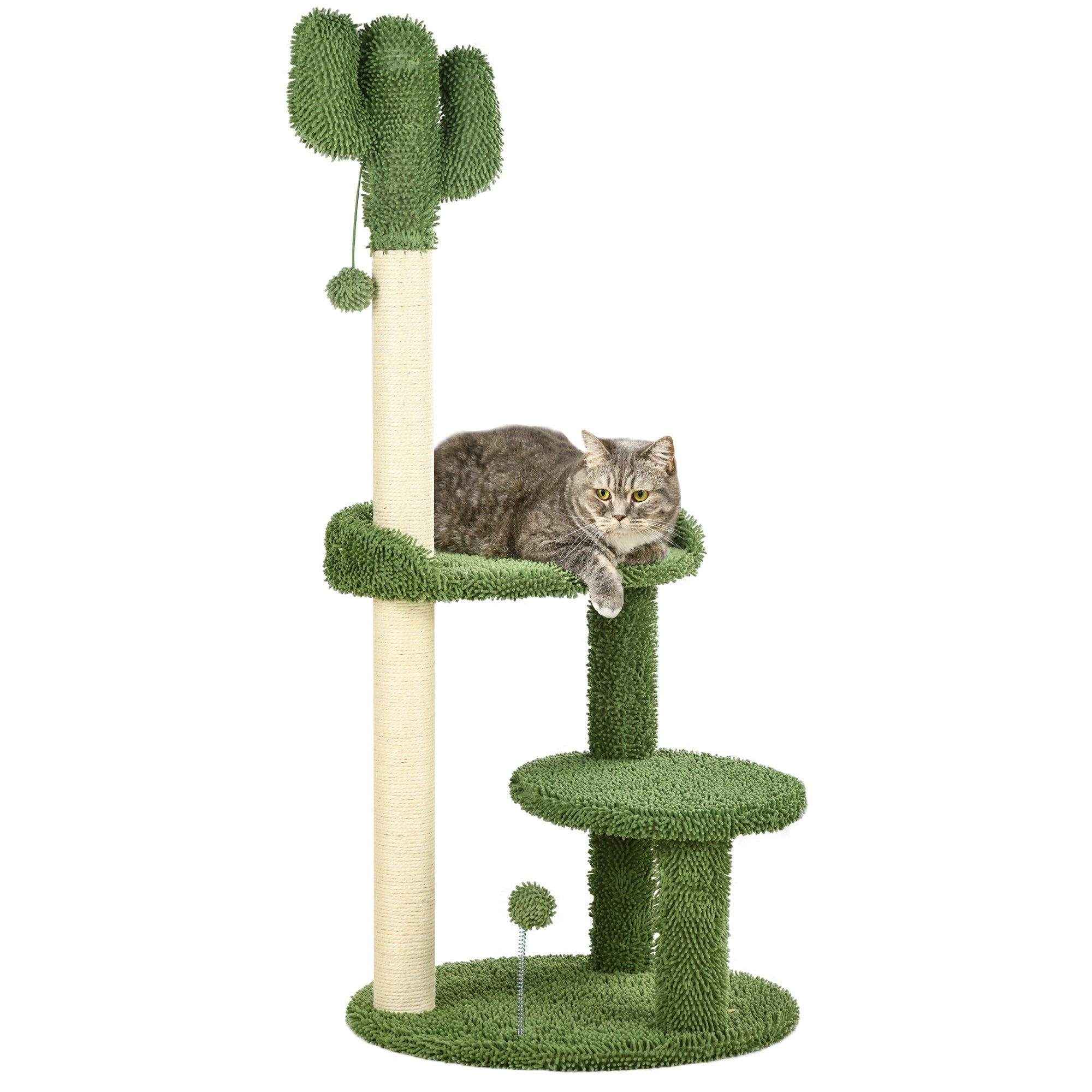 Arbre à chat PawHut motif cactus Φ 49 x 111 cm avec 2 niveaux